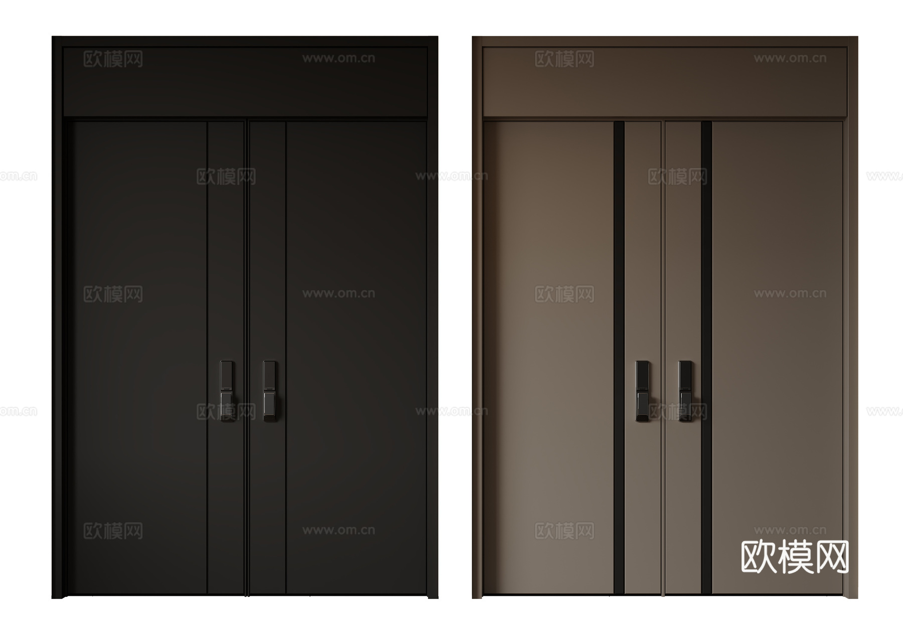 现代极简双开门 中古平开门 入户门 防盗门 通顶对开门 别墅3d模型下载