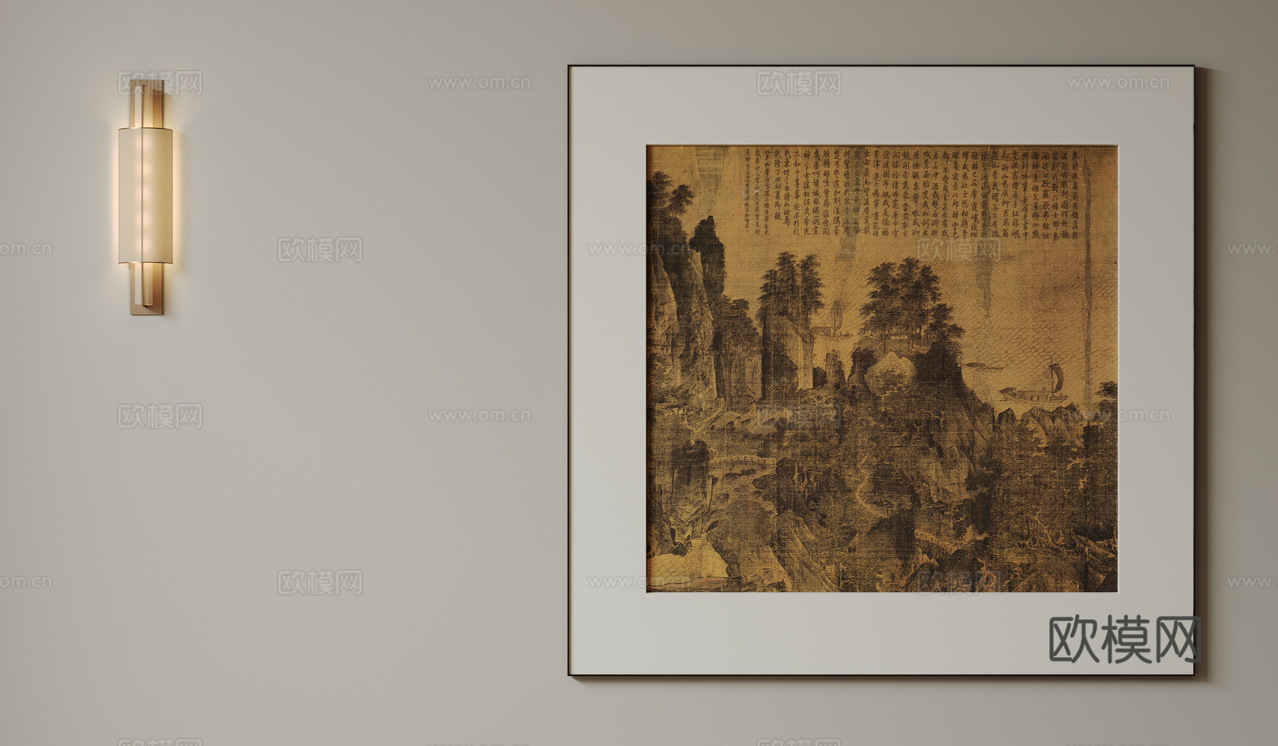 新中式禅意装饰画 宋式挂画 侘寂风挂画 中古风卷轴画 山水字su模型