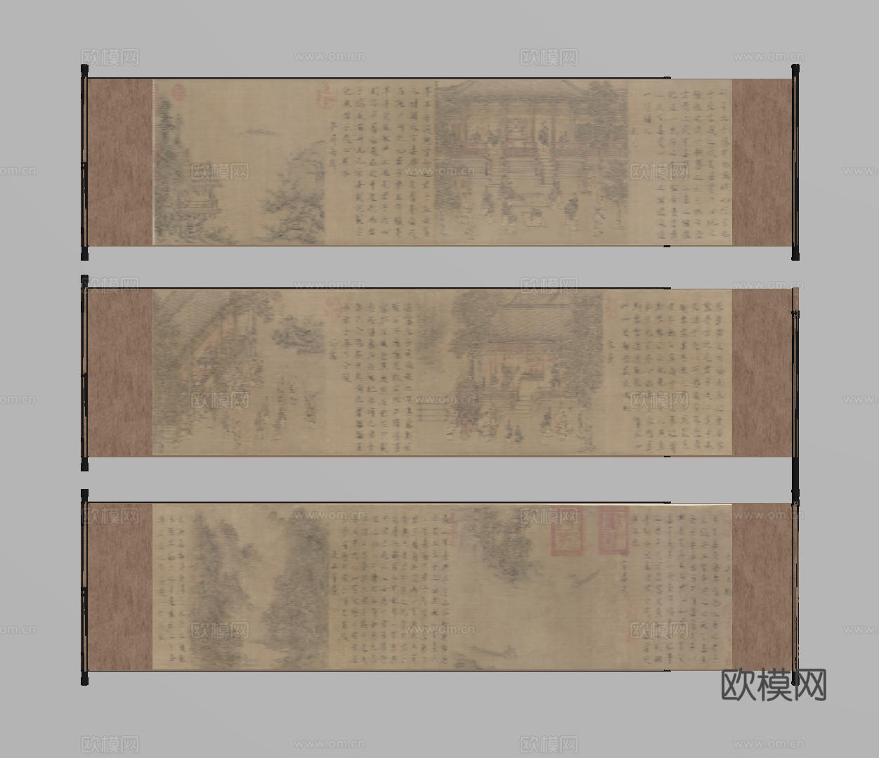 新中式禅意装饰画 宋式挂画 侘寂风挂画 中古风卷轴画 山水字su模型下载（渲染图2）