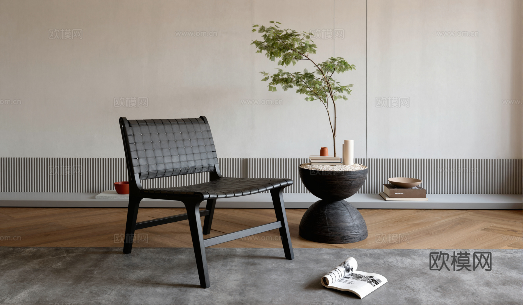 现代单椅边几组合su模型