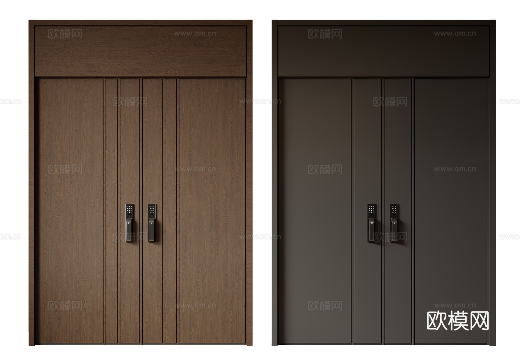现代极简双开门 中古平开门 入户门 防盗门 通顶对开门 别墅su模型
