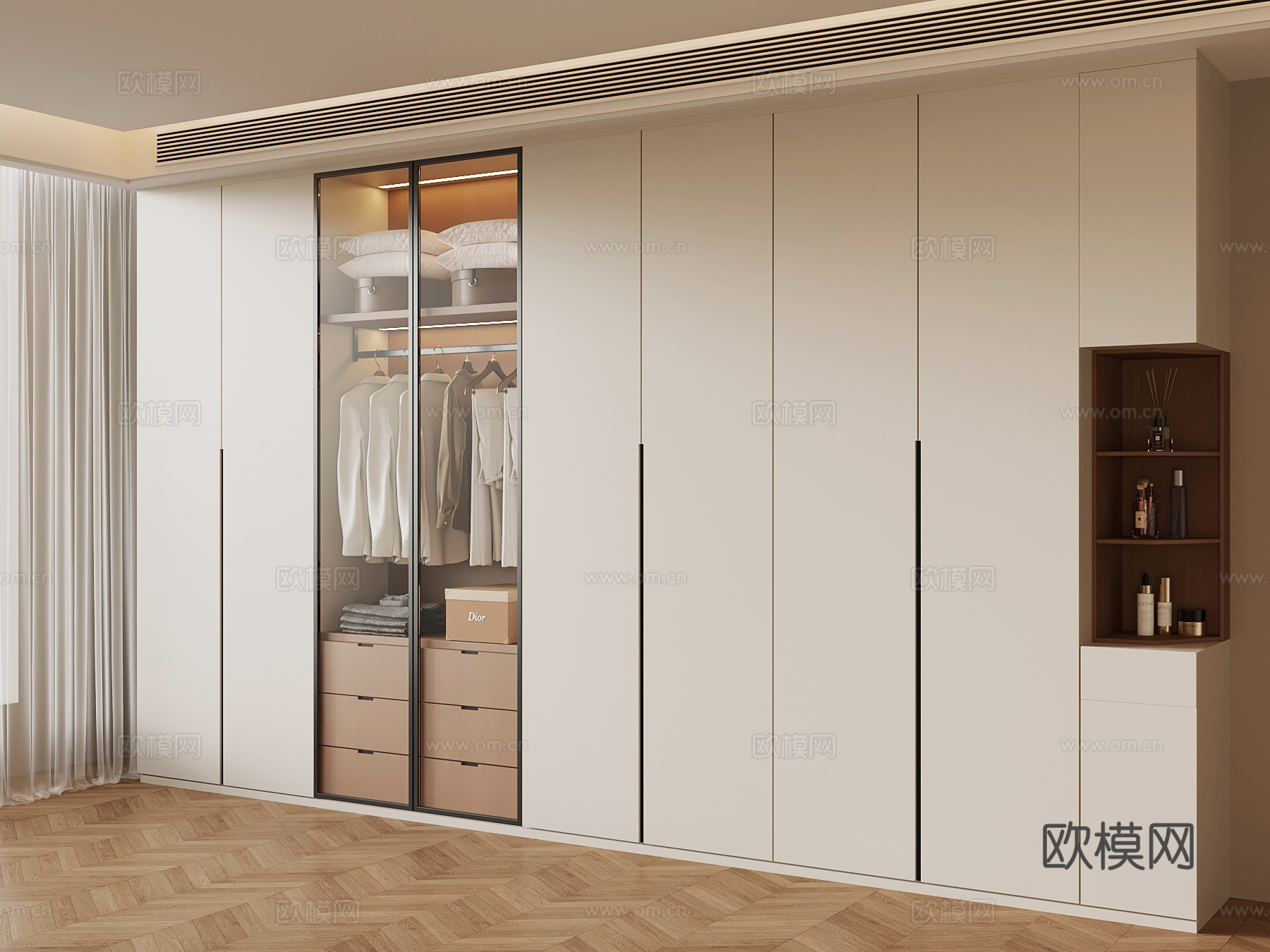 现代中古衣柜su模型