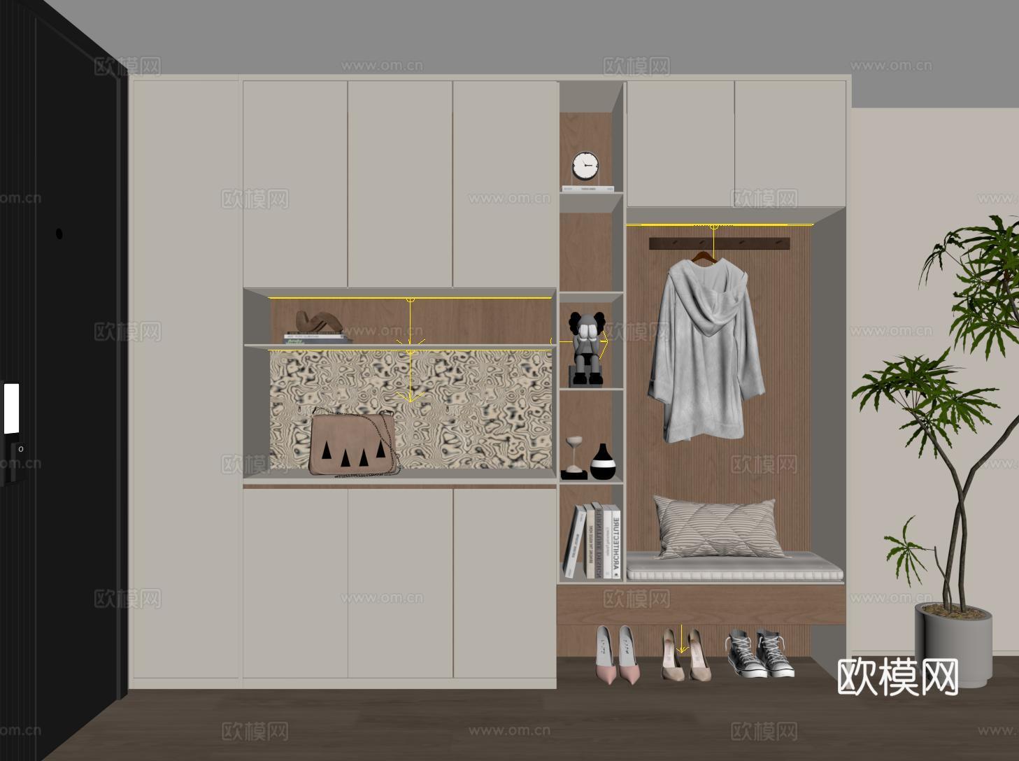 现代定制鞋柜 换鞋凳鞋柜su模型