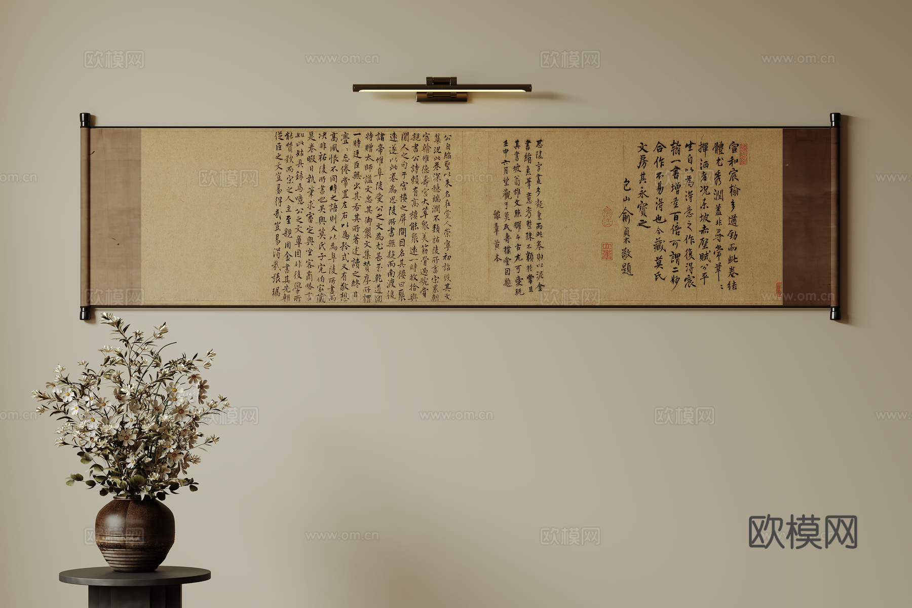 新中式禅意装饰画 宋式挂画 侘寂风挂画 中古风卷轴画 山水字su模型