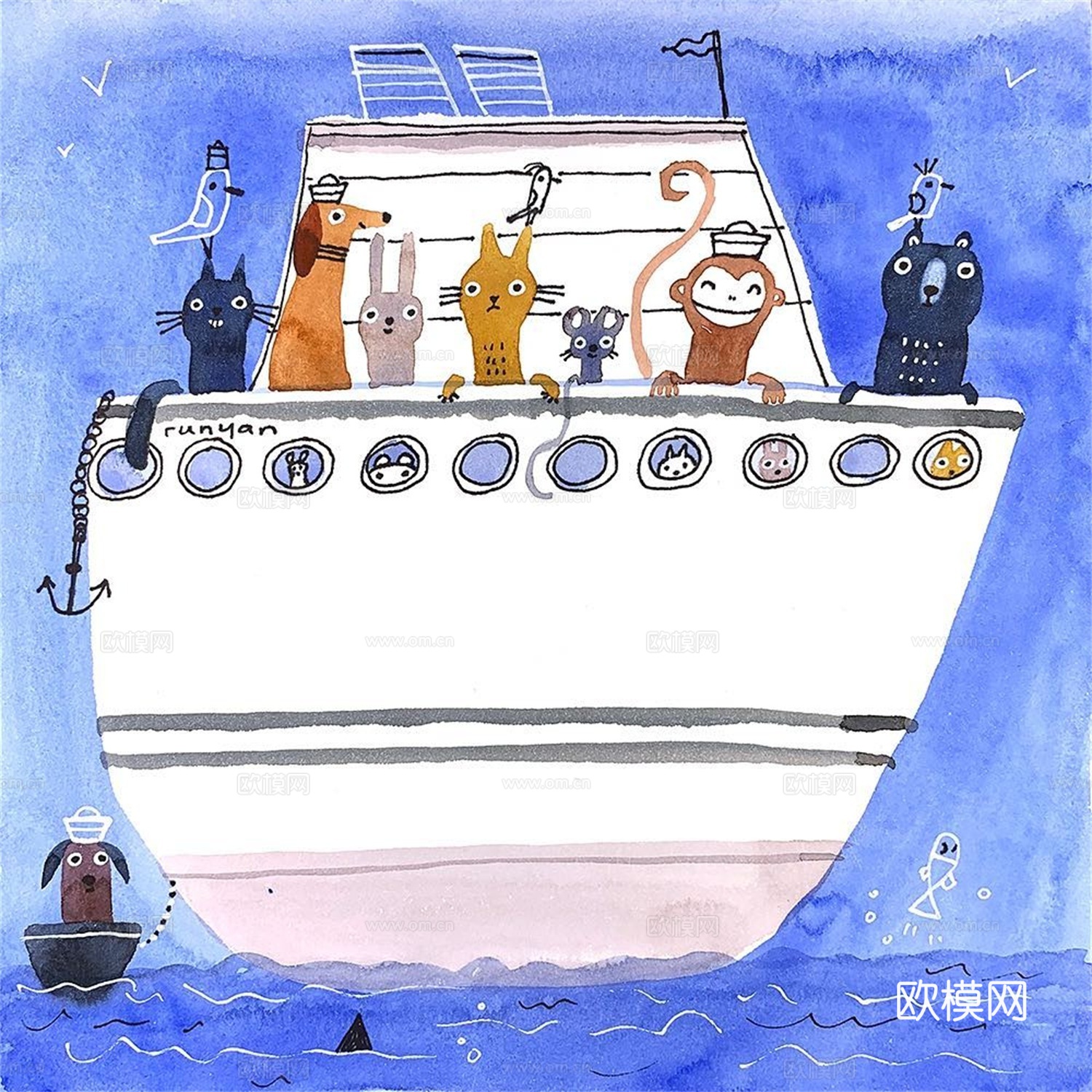 可爱动物手绘创意童趣插画猫咪动物插画治愈系插画可爱儿童插画下载