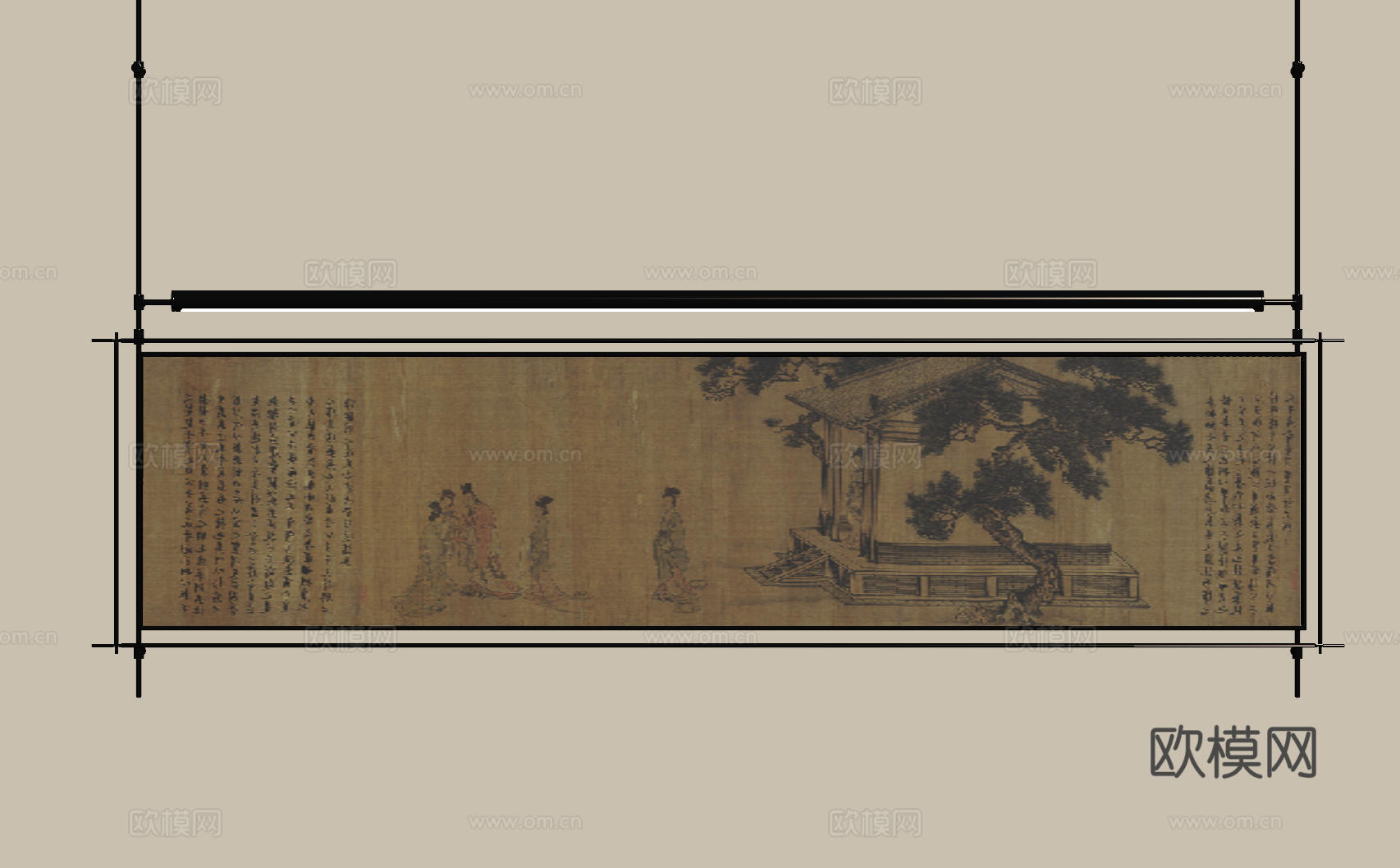 现代极简挂画 抽象装饰画 高端艺术挂画 中古风装饰画 意式su模型