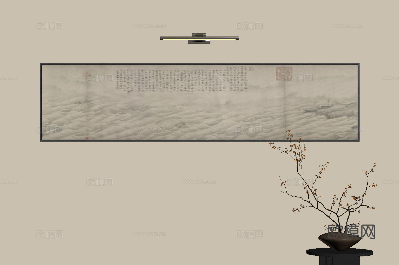 新中式禅意装饰画 宋式挂画 侘寂风挂画 中古风卷轴画 山水字su模型