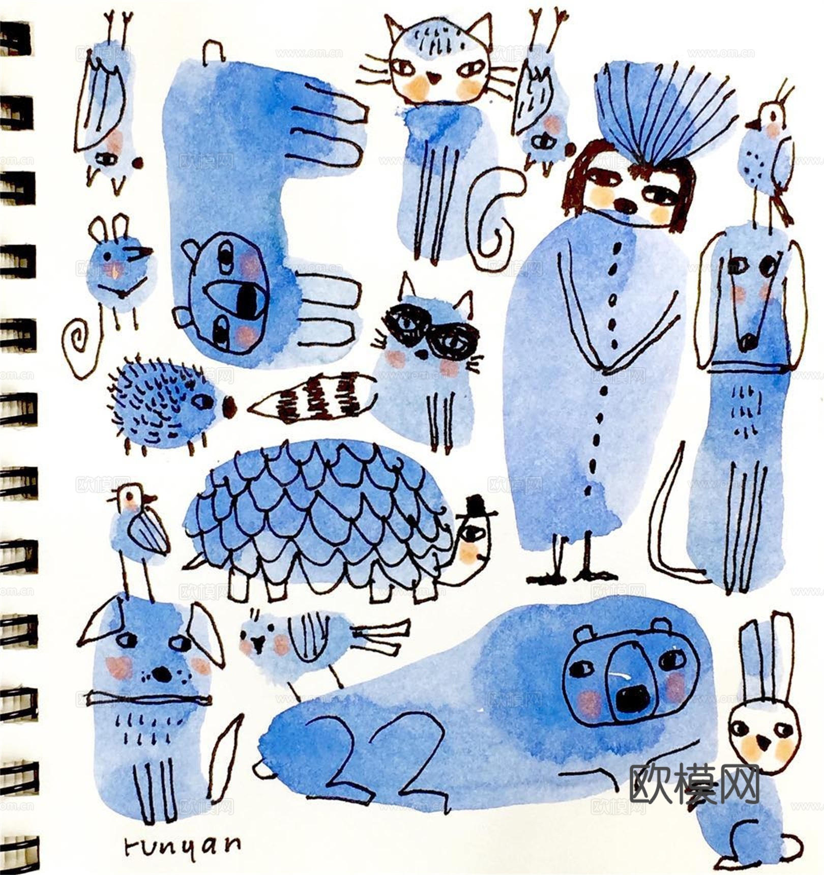 可爱动物手绘创意童趣插画猫咪动物插画治愈系插画可爱儿童插画下载