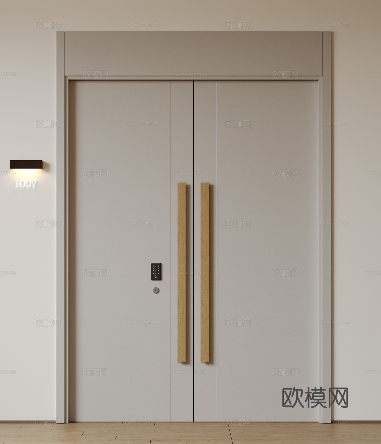 现代极简双开门 中古平开门 入户门 防盗门 通顶对开门 别墅3d模型下载