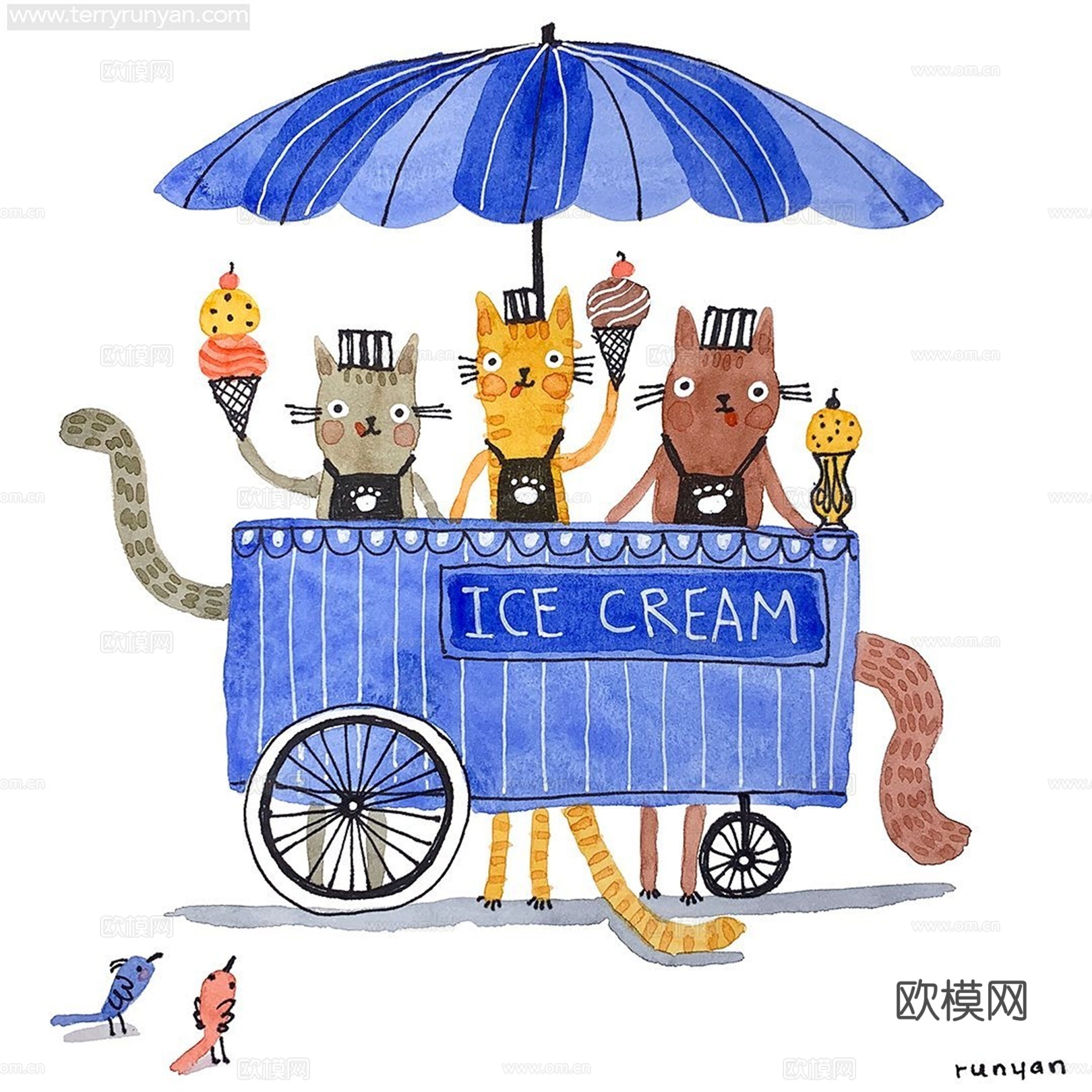 可爱动物手绘创意童趣插画猫咪动物插画治愈系插画可爱儿童插画下载