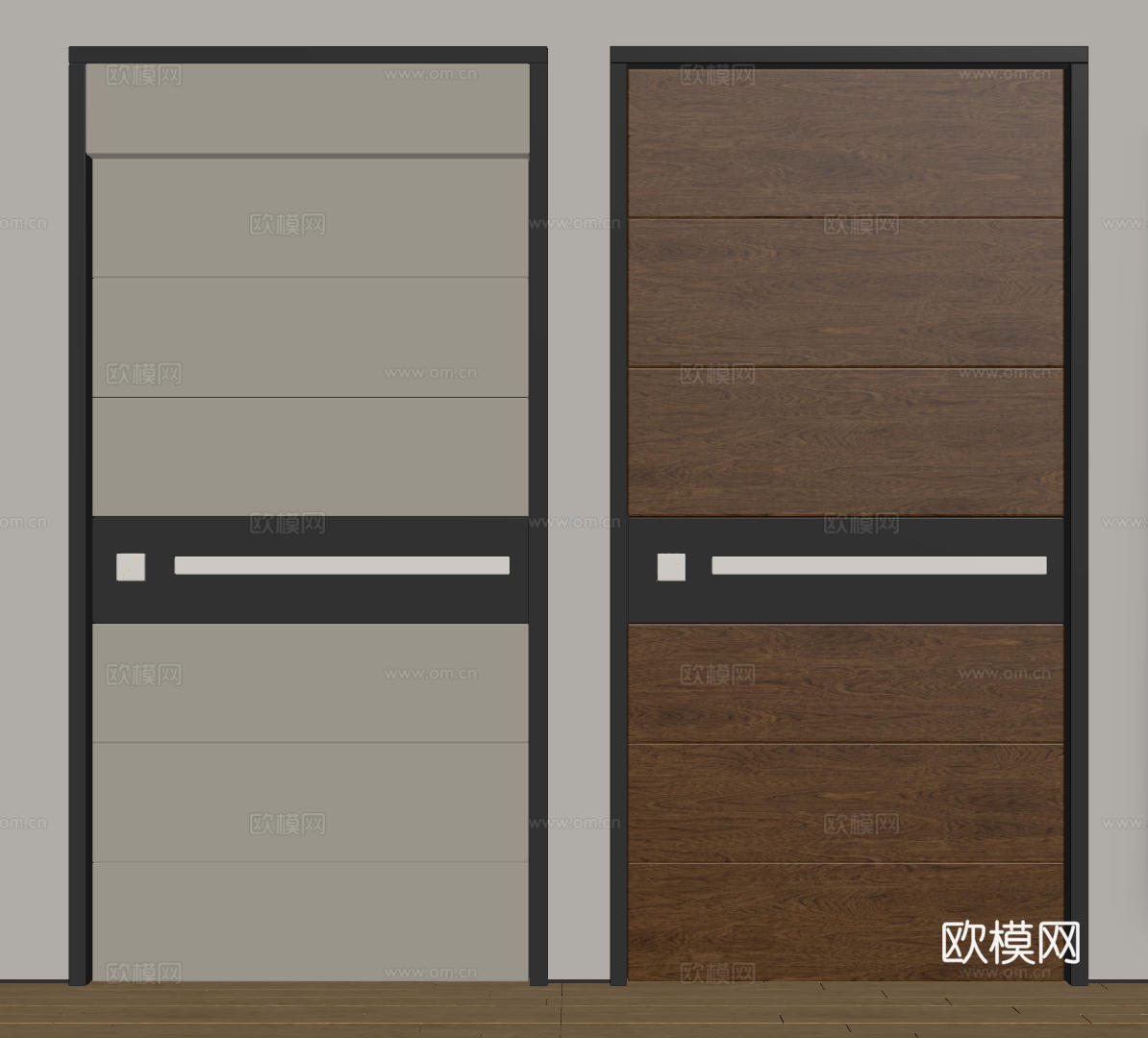 现代极简单开门 中古防盗门 通顶入户门 子母门 密码门 别墅su模型