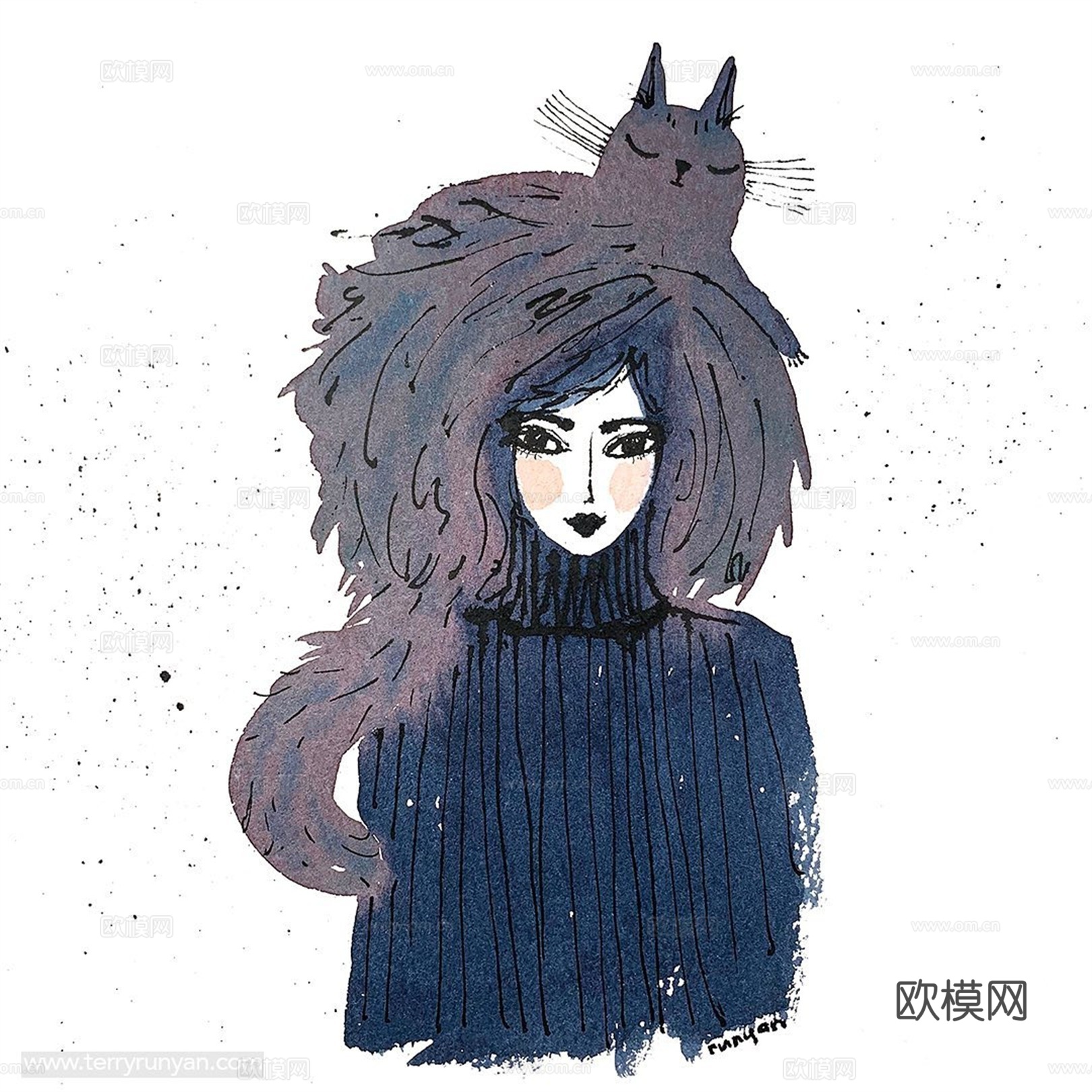 可爱动物手绘创意童趣插画猫咪动物插画治愈系插画可爱儿童插画下载