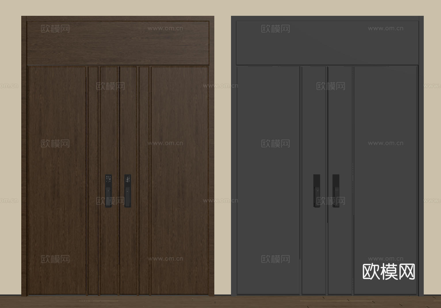 现代极简双开门 中古平开门 入户门 防盗门 通顶对开门 别墅su模型
