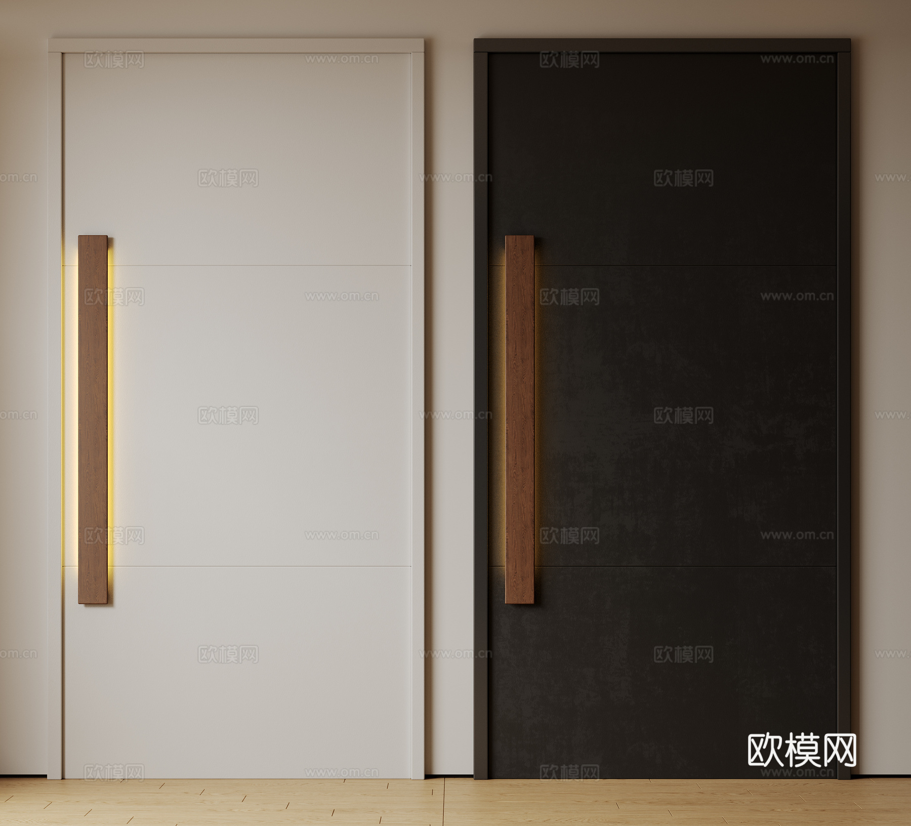 现代极简单开门 中古防盗门 通顶入户门 子母门 密码门 别墅su模型