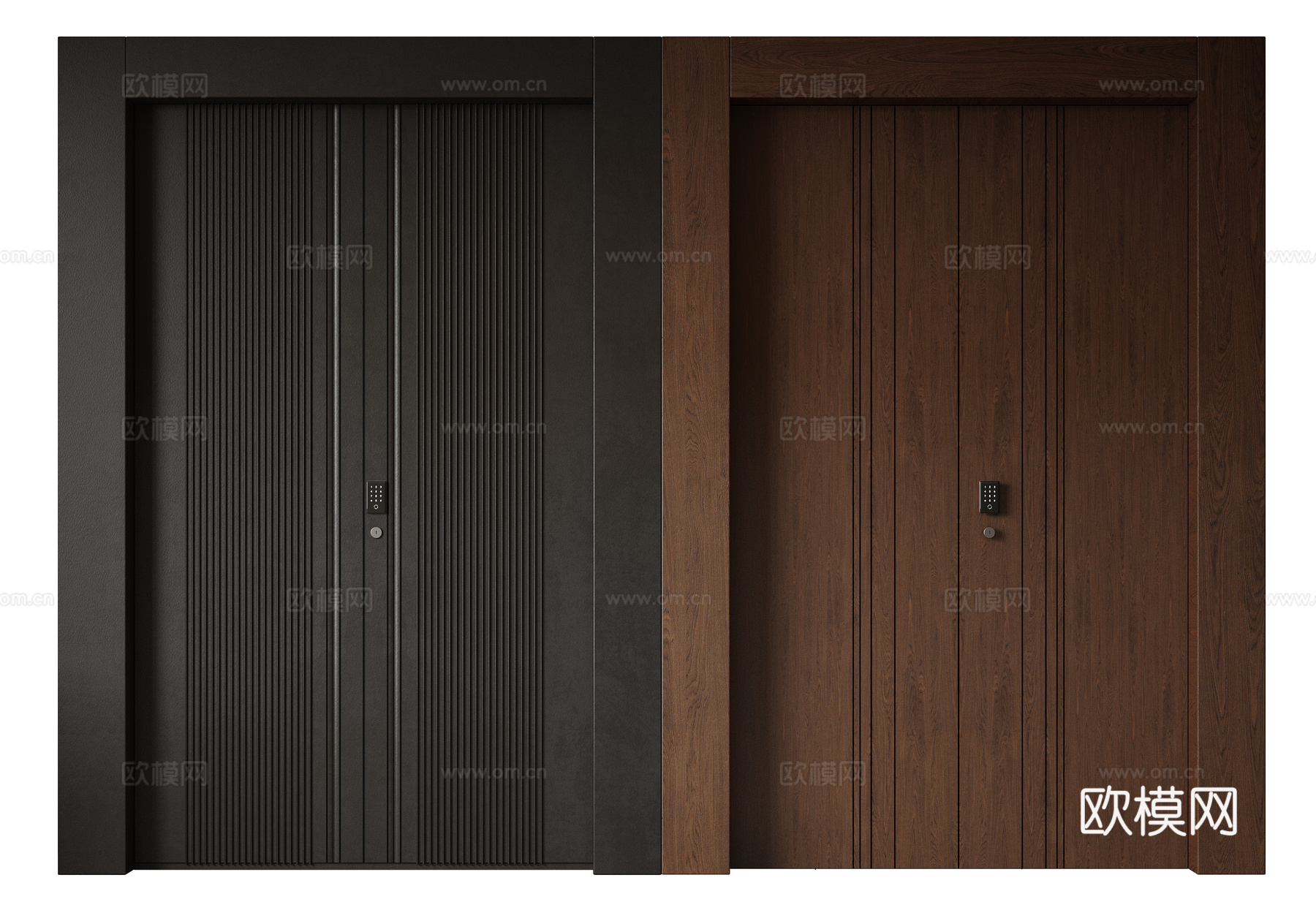 现代极简双开门 中古平开门 入户门 防盗门 通顶对开门 别墅su模型