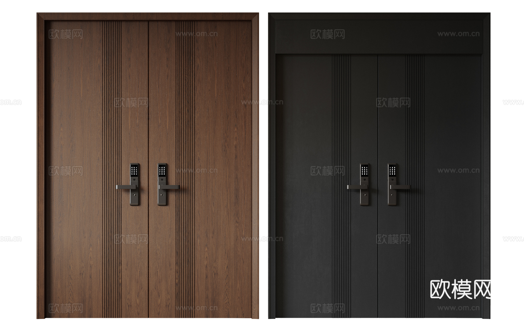 现代极简双开门 中古平开门 入户门 防盗门 通顶对开门 别墅su模型