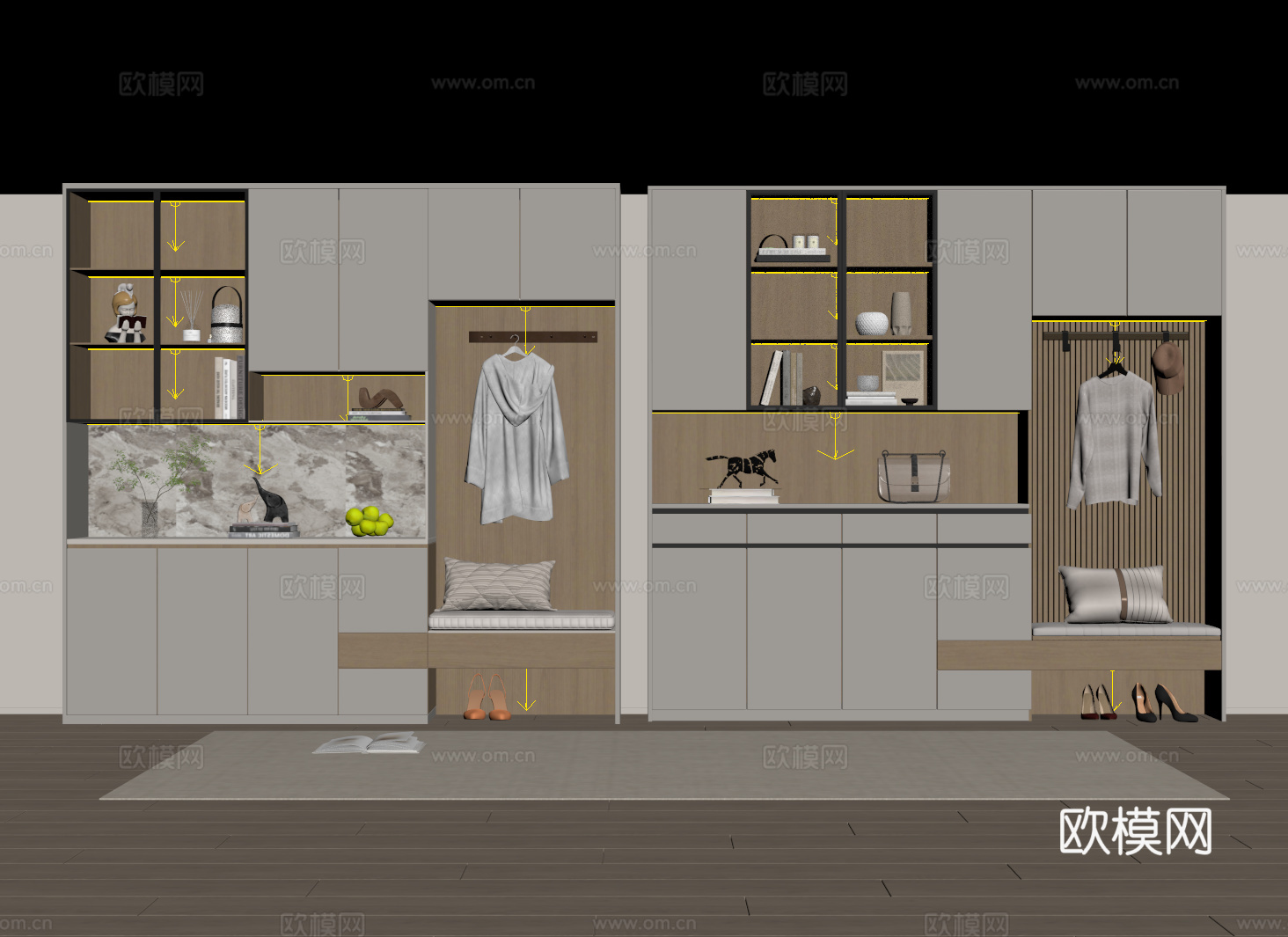 现代定制鞋柜 换鞋凳鞋柜su模型