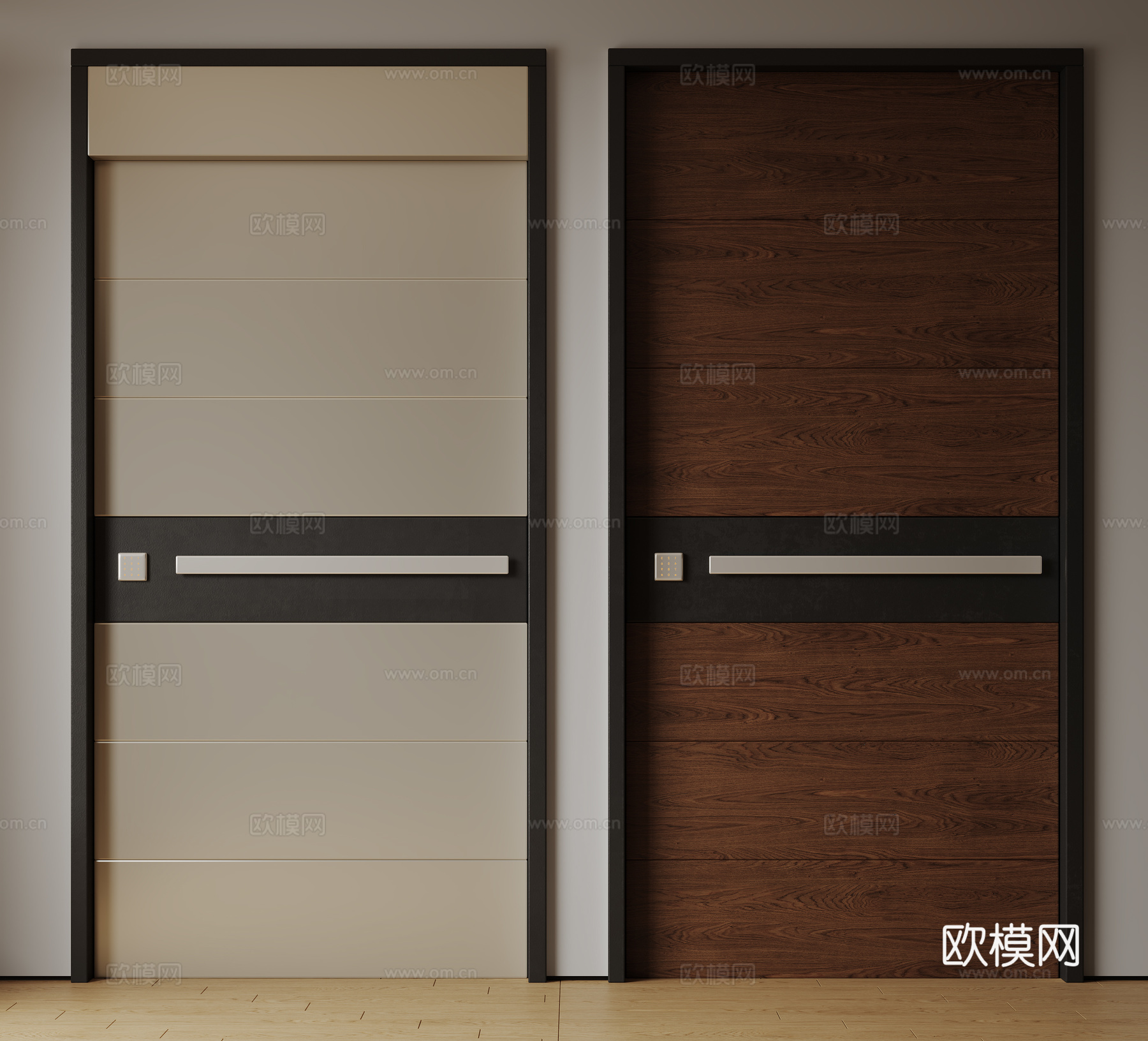 现代极简单开门 中古防盗门 通顶入户门 子母门 密码门 别墅su模型