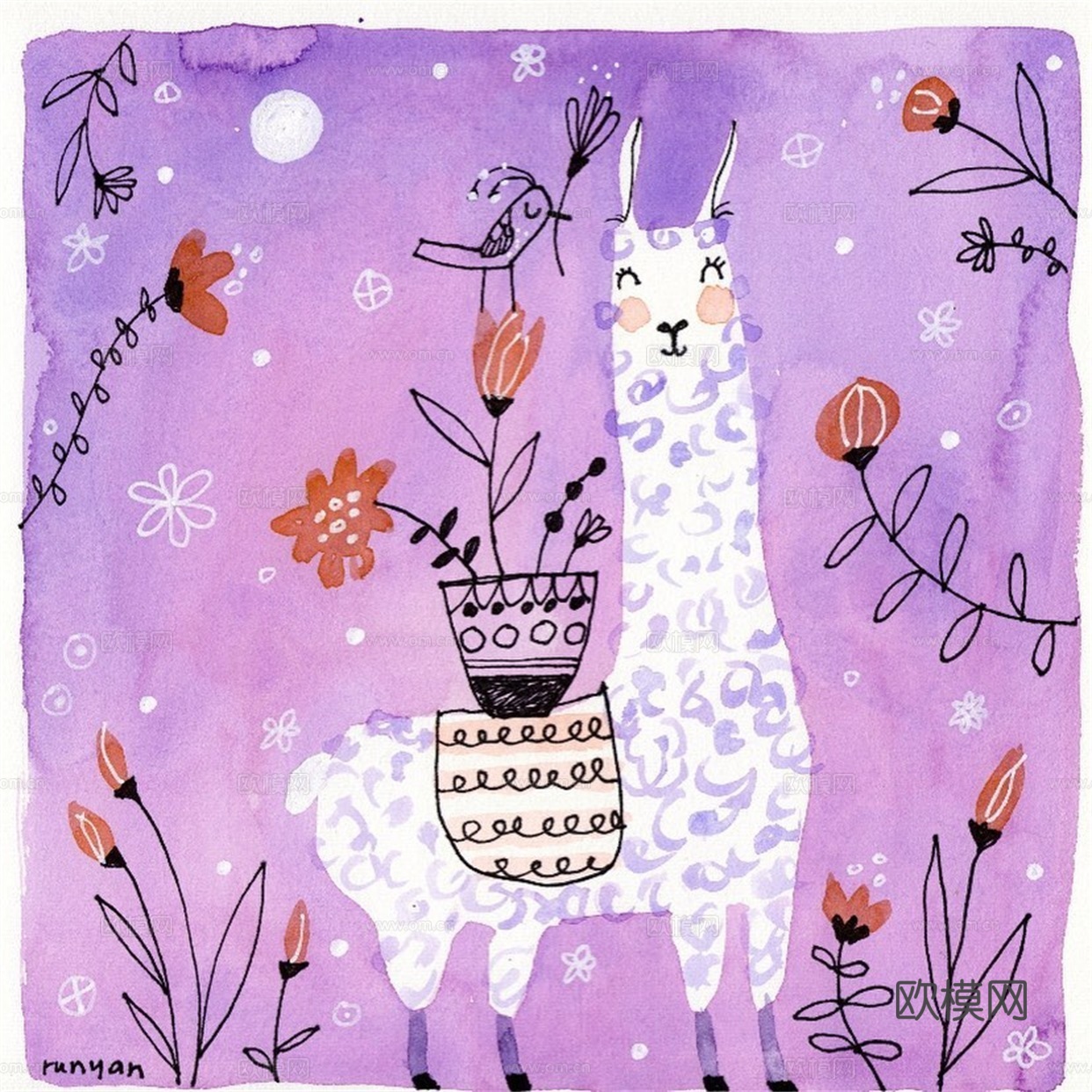 可爱动物手绘创意童趣插画猫咪动物插画治愈系插画可爱儿童插画下载