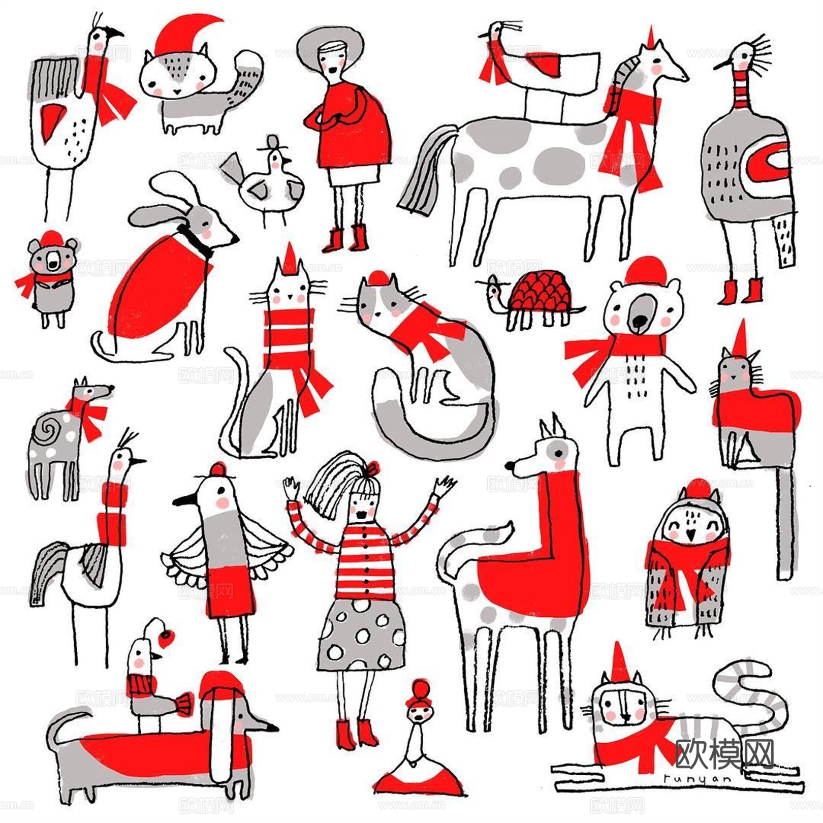 可爱动物手绘创意童趣插画猫咪动物插画治愈系插画可爱儿童插画下载