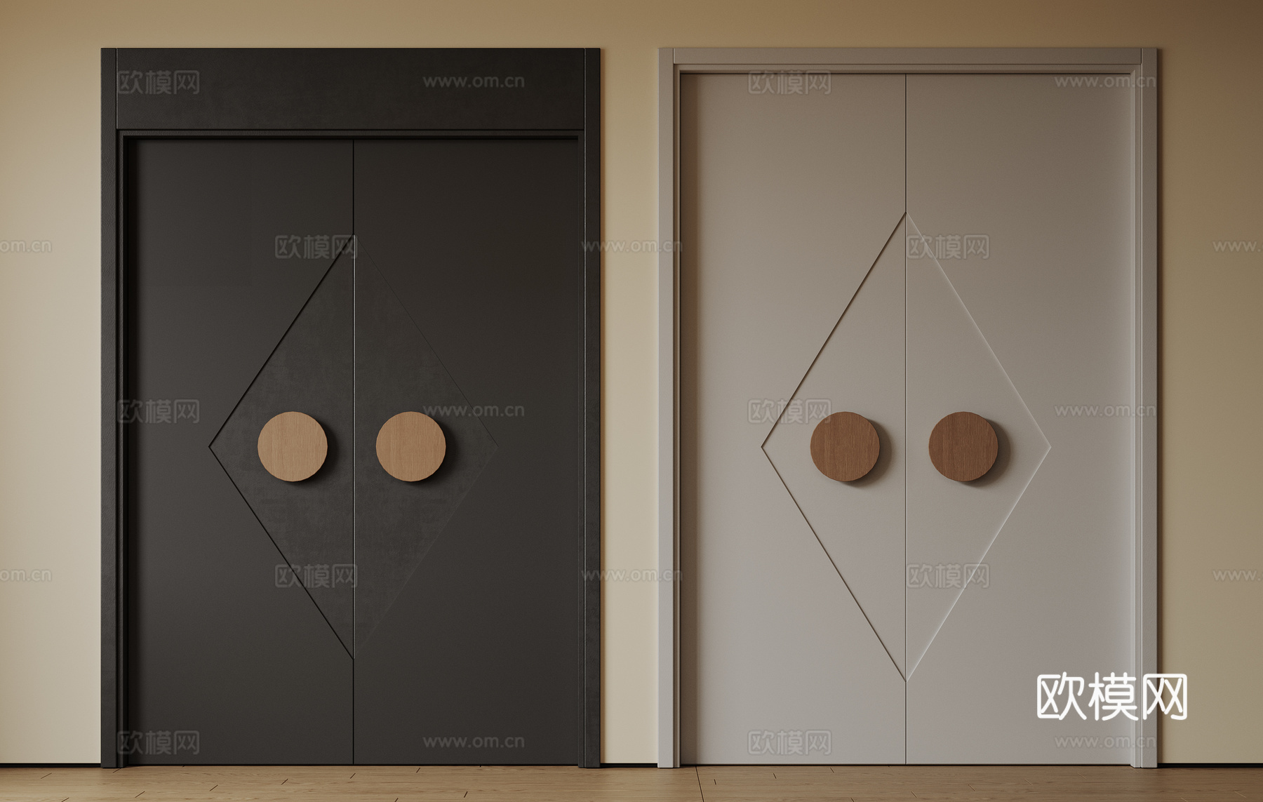 现代极简双开门 中古平开门 入户门 防盗门 通顶对开门 别墅3d模型下载
