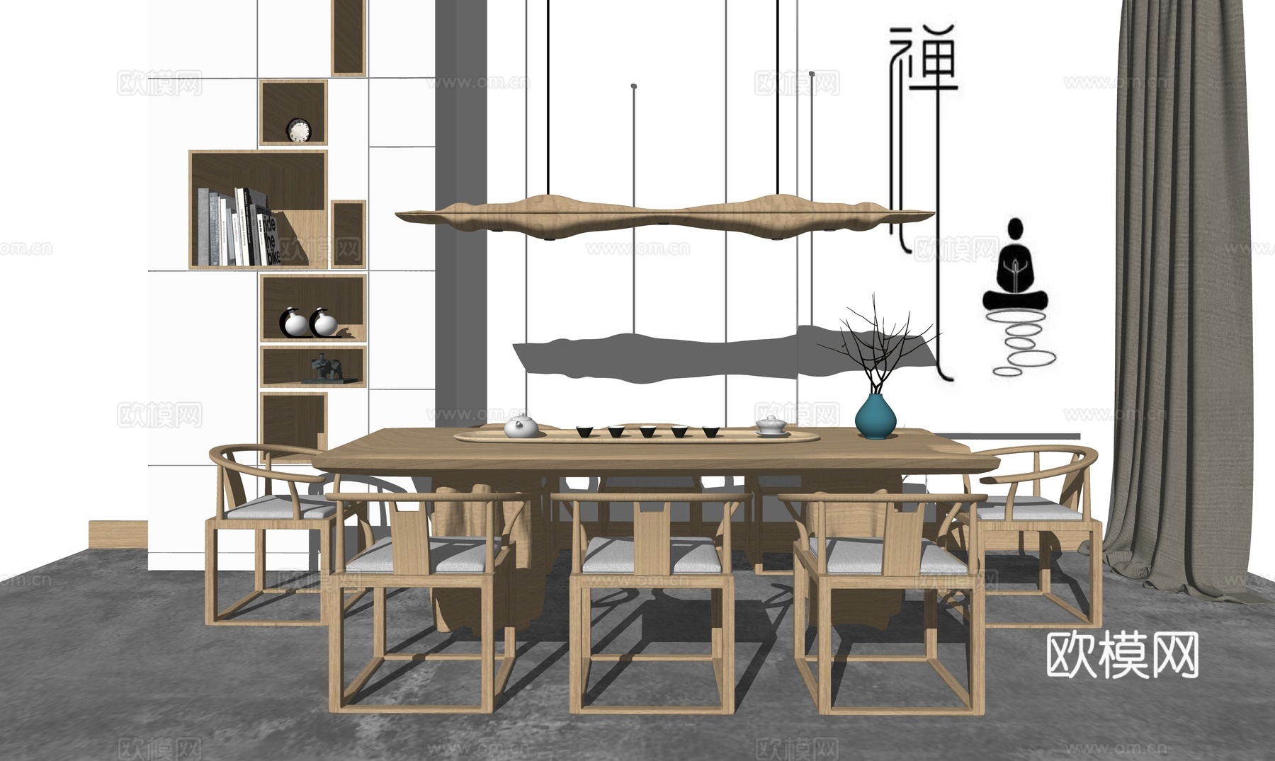 新中式茶室su模型