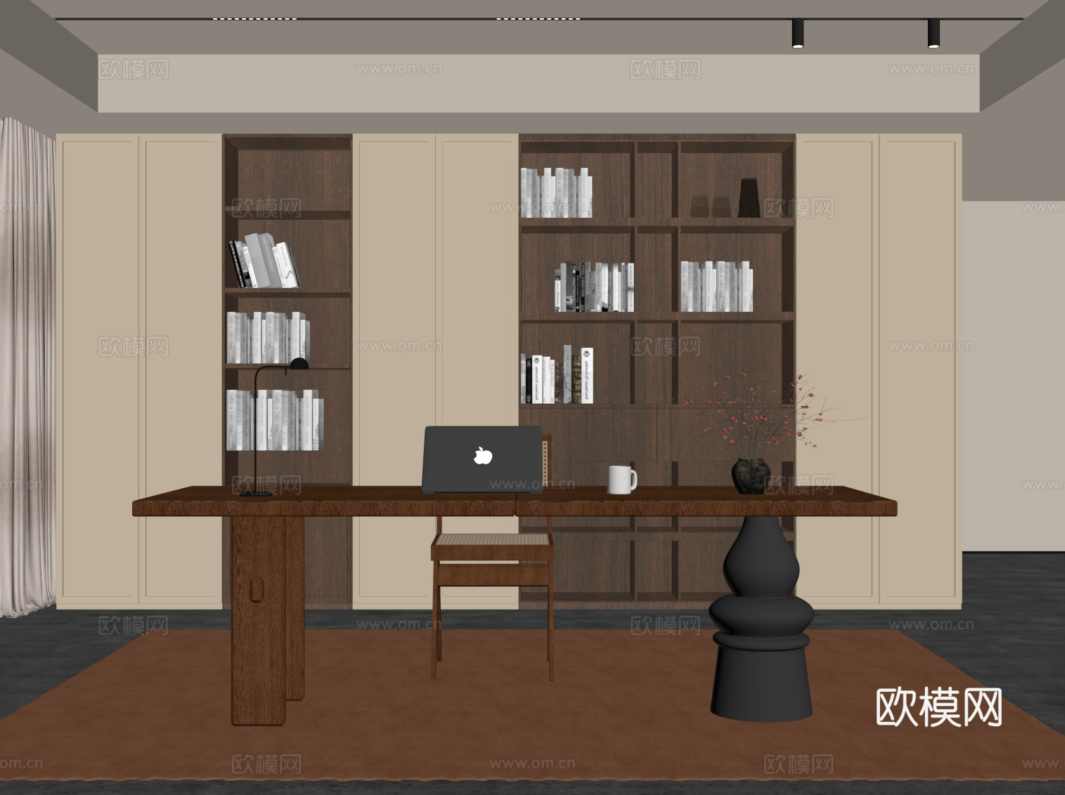 中古风书房su模型