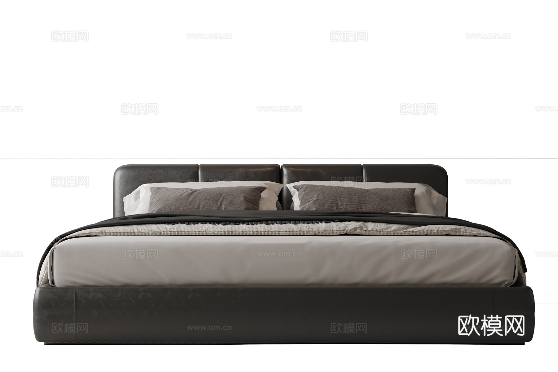 现代意式双人床 皮质床 布艺双人床 中古主卧床 地台床 极简su模型
