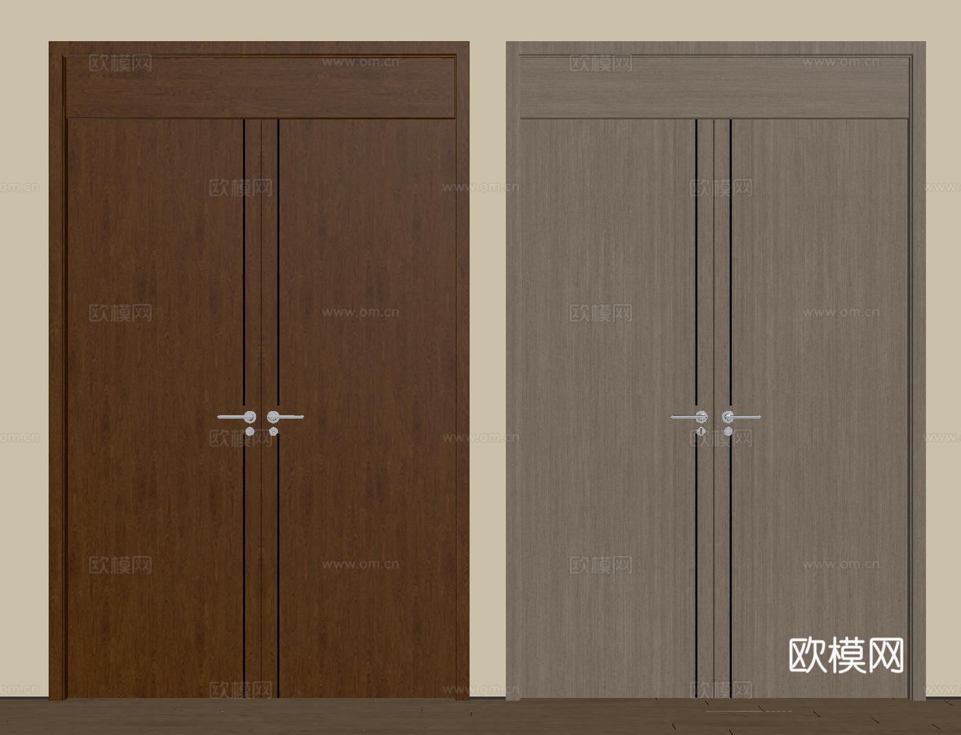 新中式侘寂双开门 中古平开门 入户门 防盗门 通顶对开门 别su模型