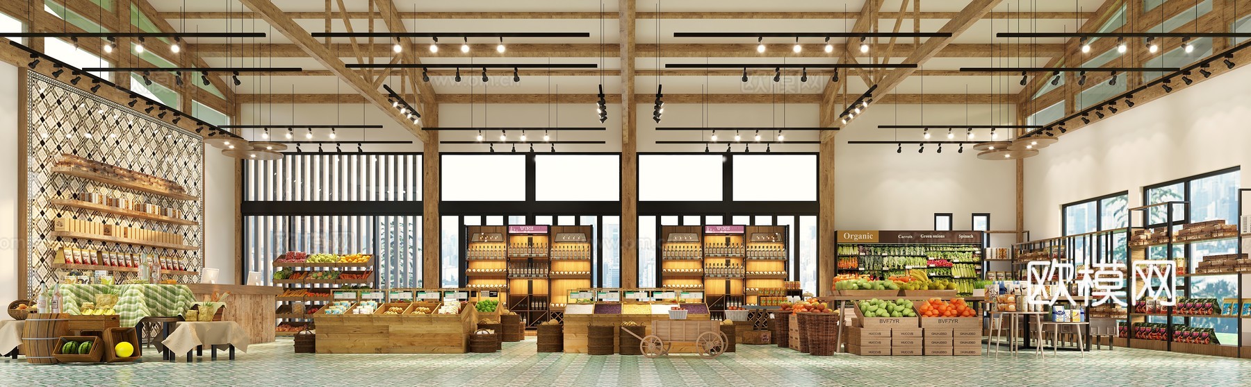 农产品 土特产展厅 最新全套施工图 效果图合集cad施工图
