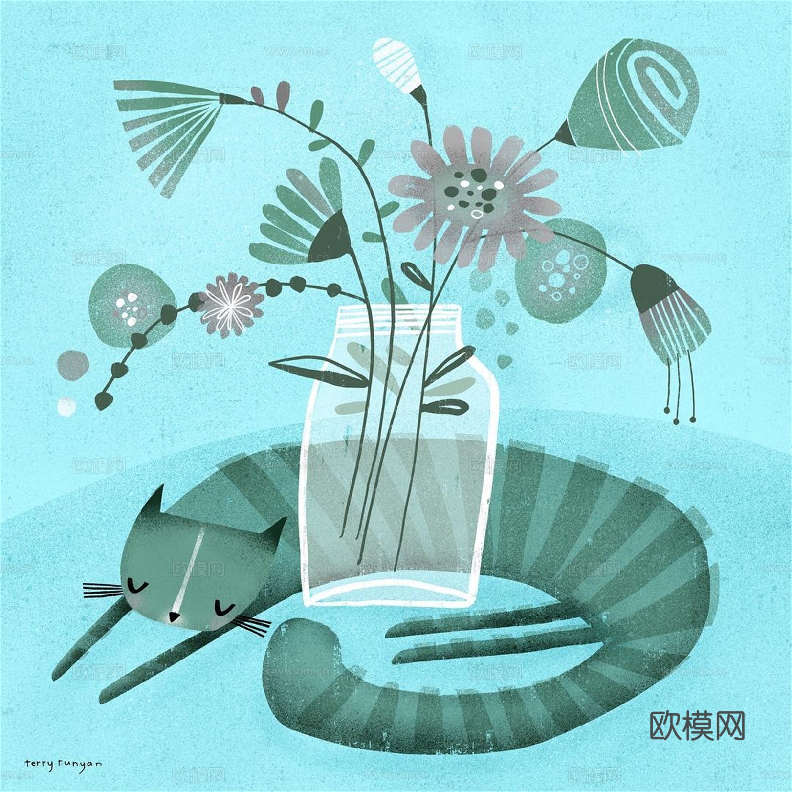 可爱动物手绘创意童趣插画猫咪动物插画治愈系插画可爱儿童插画下载