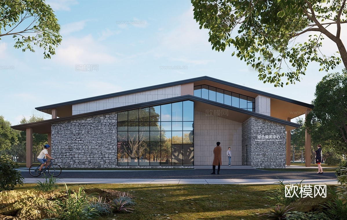 现代游客接待中心 游客服务中心建筑su模型