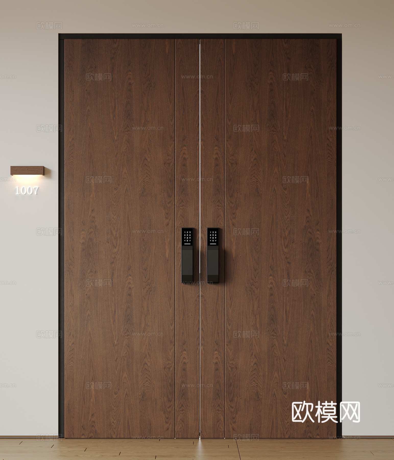 现代极简双开门 中古平开门 入户门 防盗门 通顶对开门 别墅su模型