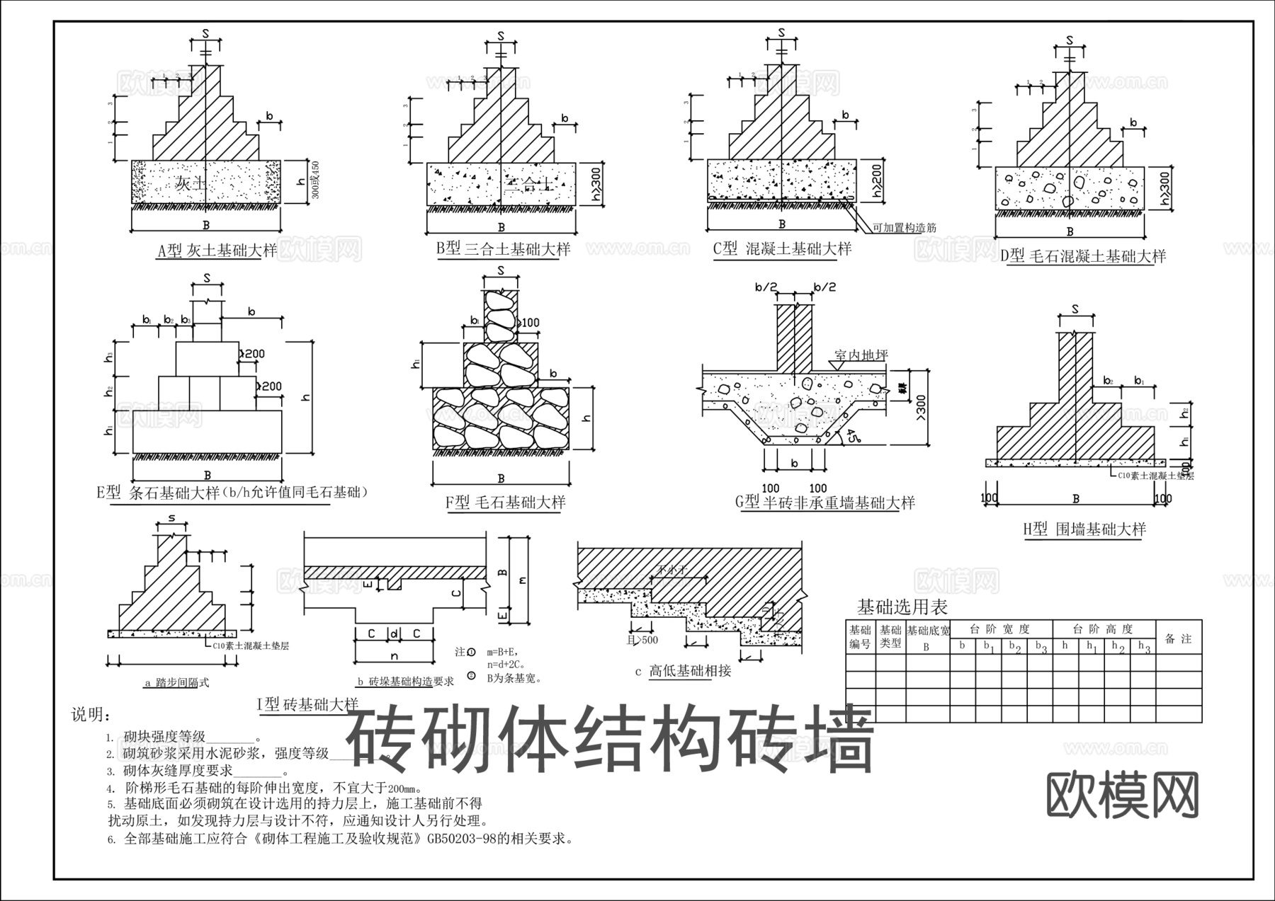 砖砌体结构砖墙cad施工图