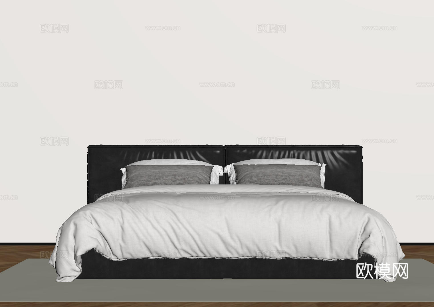 现代意式双人床 皮质床 布艺双人床 中古主卧床 地台床 极简su模型