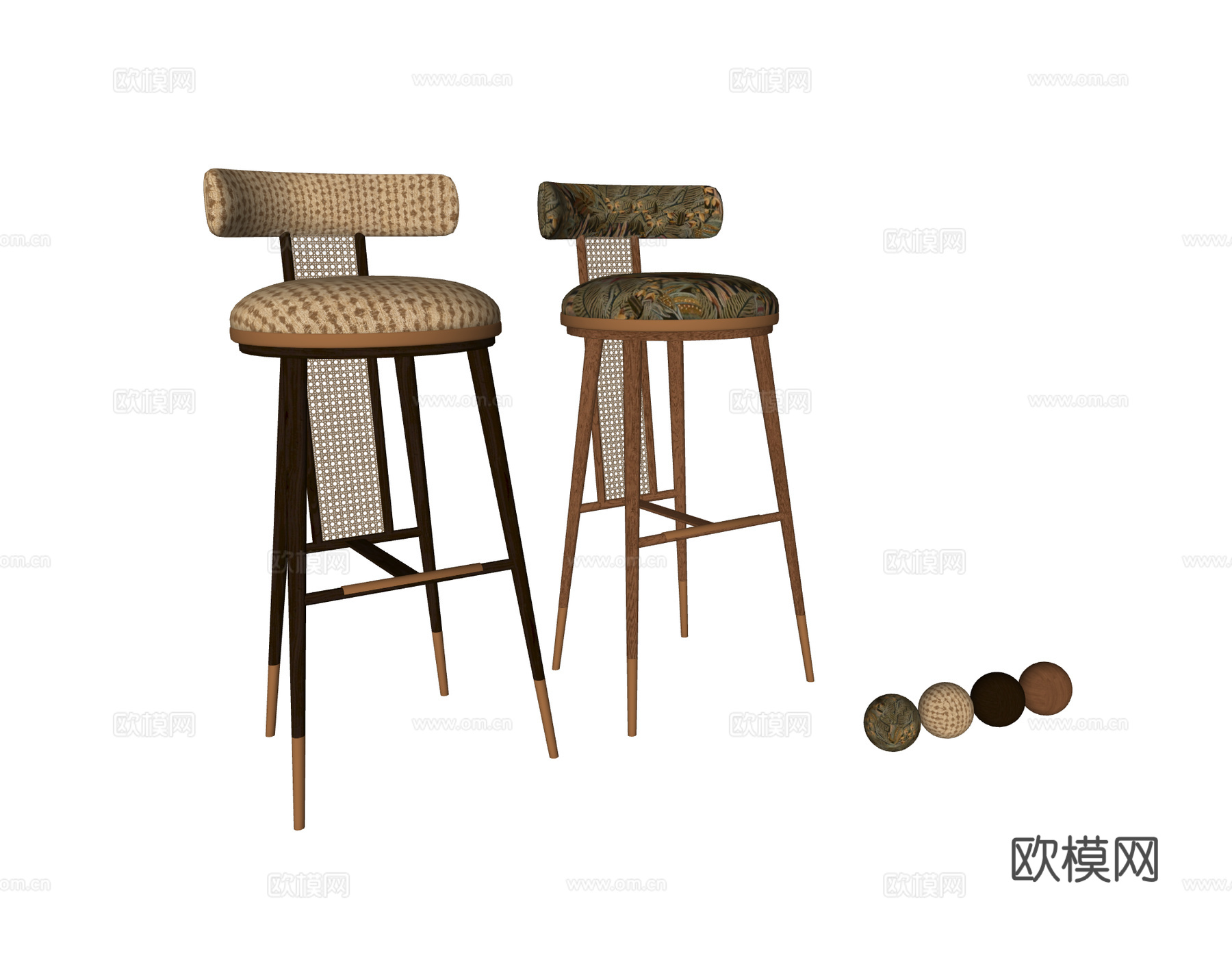 现代中古风吧椅组合 南洋风吧椅 吧凳 藤编吧椅 高脚椅su模型下载（渲染图2）