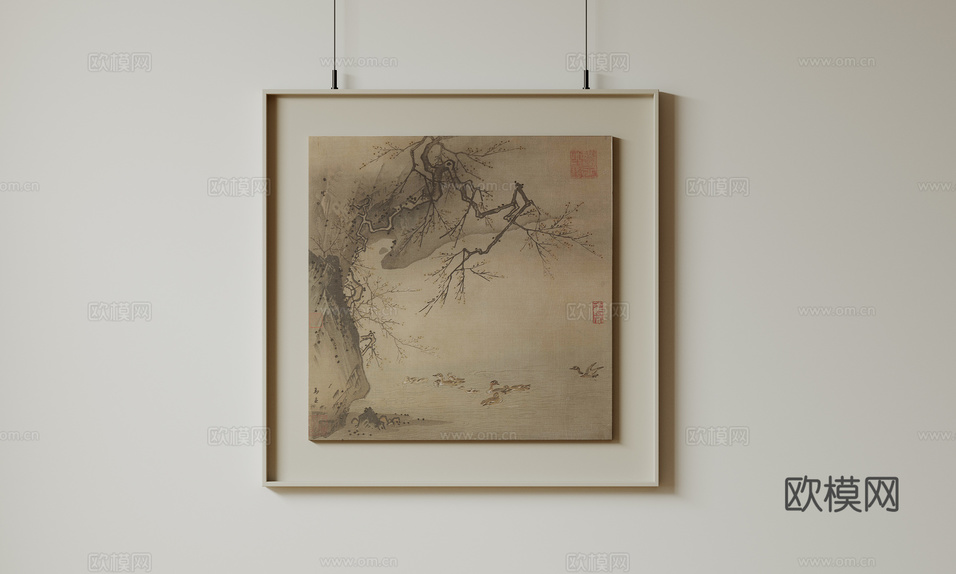 新中式禅意装饰画 宋式挂画 侘寂风挂画 中古风卷轴画 山水字3d模型下载_ID16273280_3dmax免费模型-欧模网