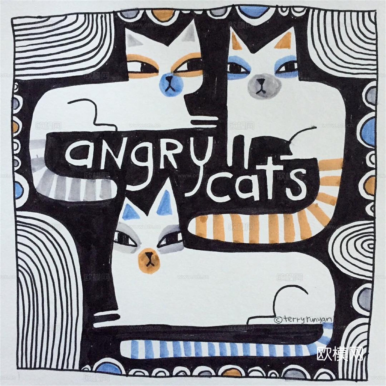 可爱动物手绘创意童趣插画猫咪动物插画治愈系插画可爱儿童插画下载