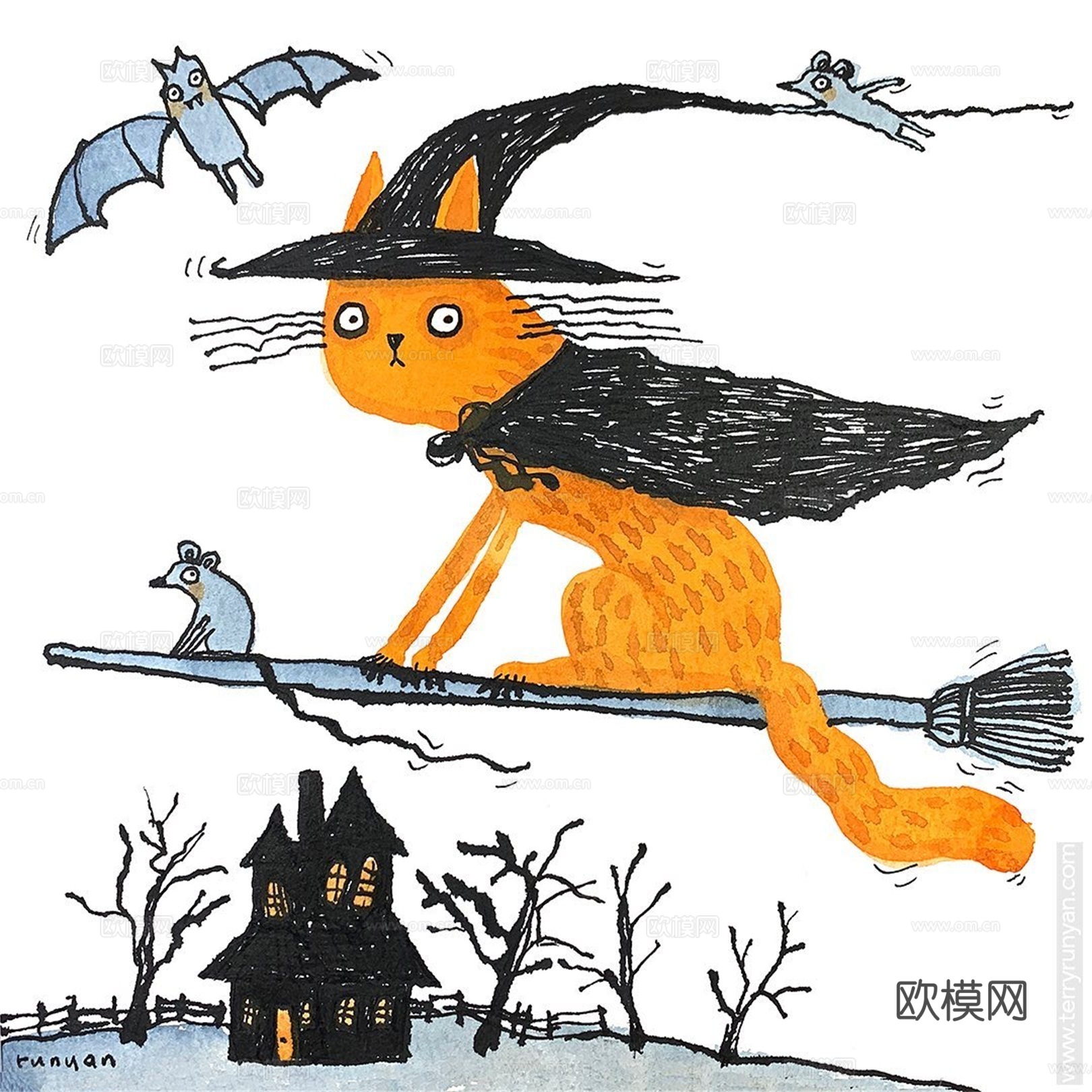 可爱动物手绘创意童趣插画猫咪动物插画治愈系插画可爱儿童插画下载