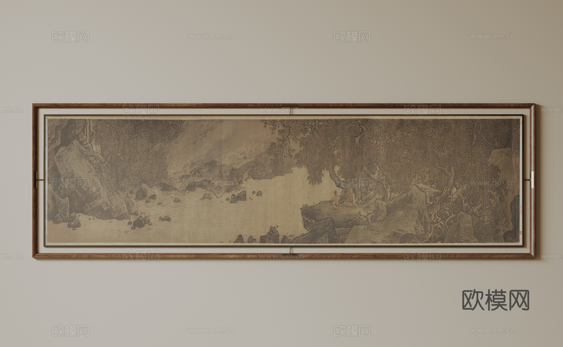 新中式禅意装饰画 宋式挂画 侘寂风挂画 中古风卷轴画 山水字su模型