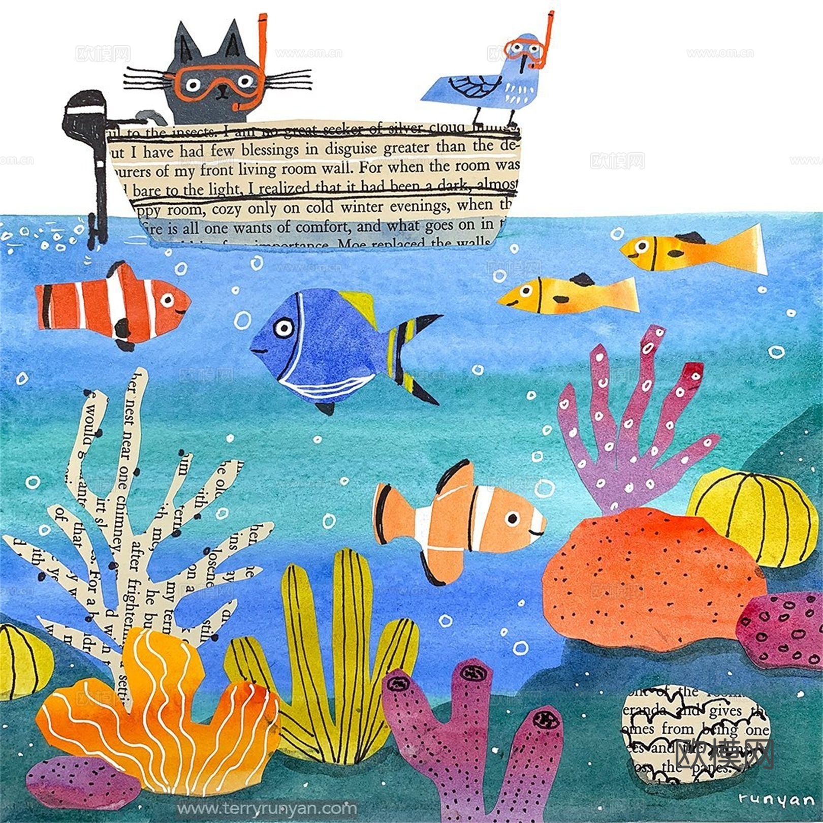 可爱动物手绘创意童趣插画猫咪动物插画治愈系插画可爱儿童插画下载