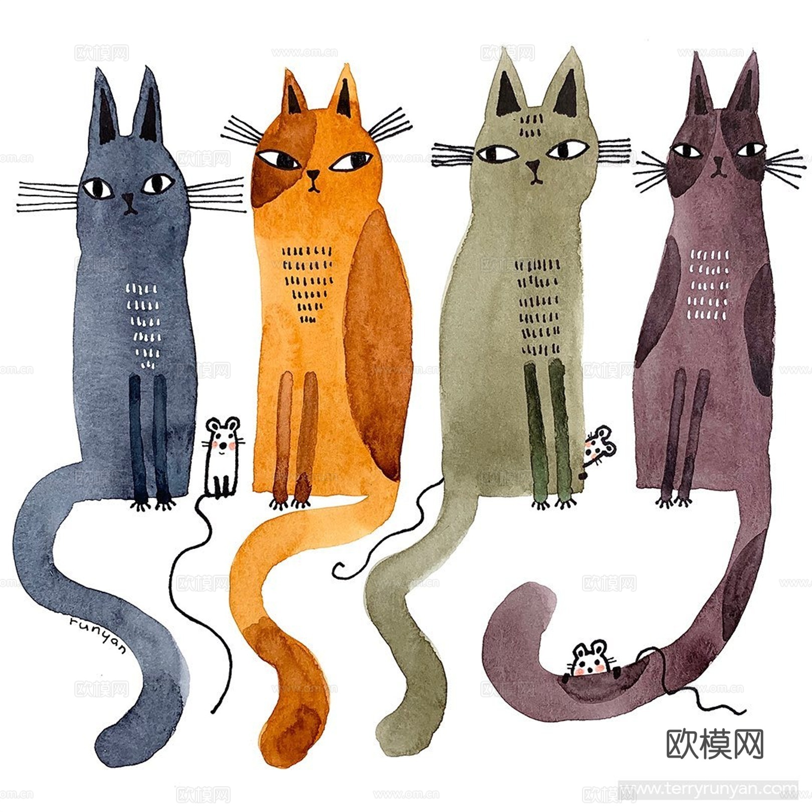 可爱动物手绘创意童趣插画猫咪动物插画治愈系插画可爱儿童插画下载