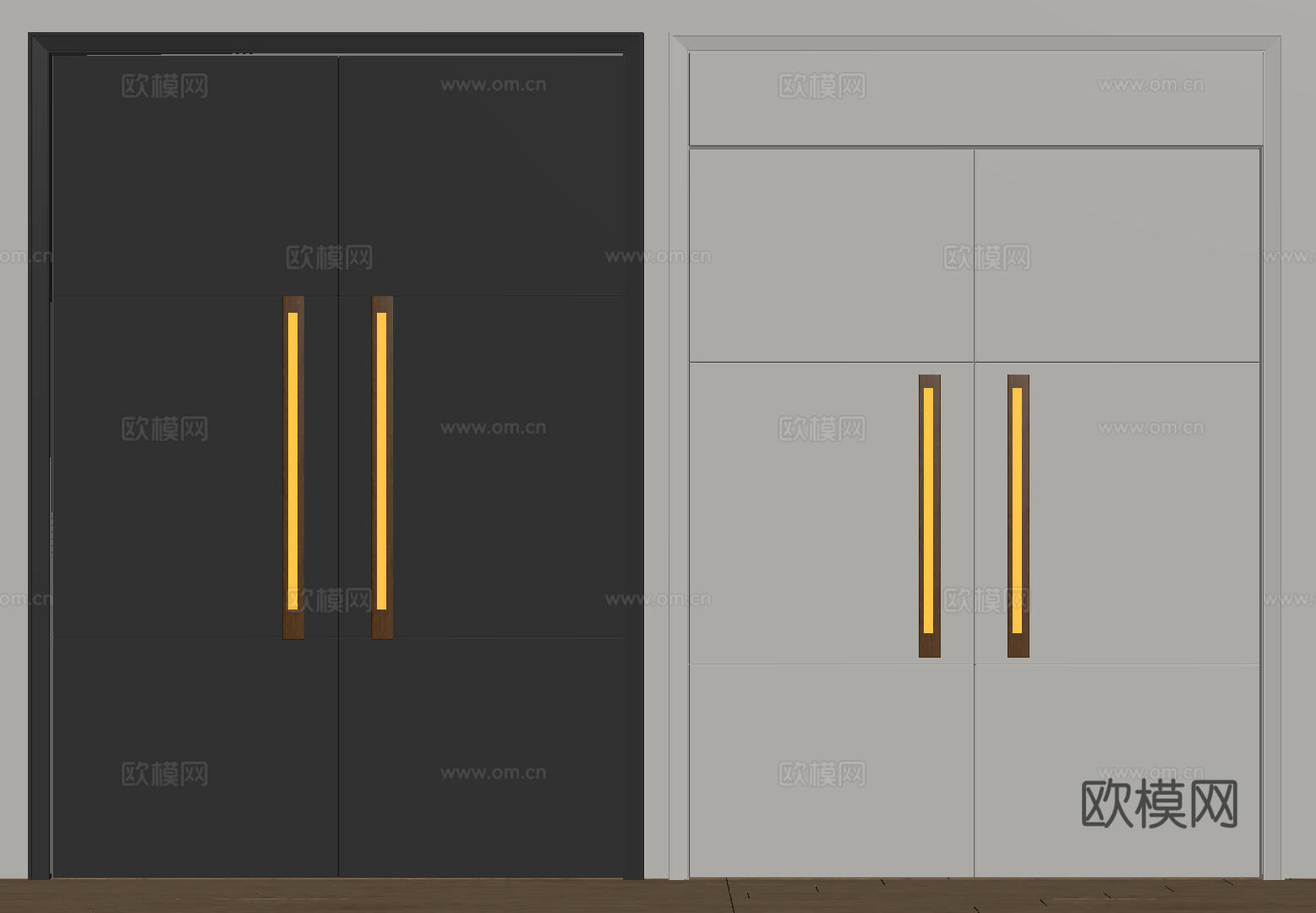 现代极简双开门 中古平开门 入户门 防盗门 通顶对开门 别墅su模型