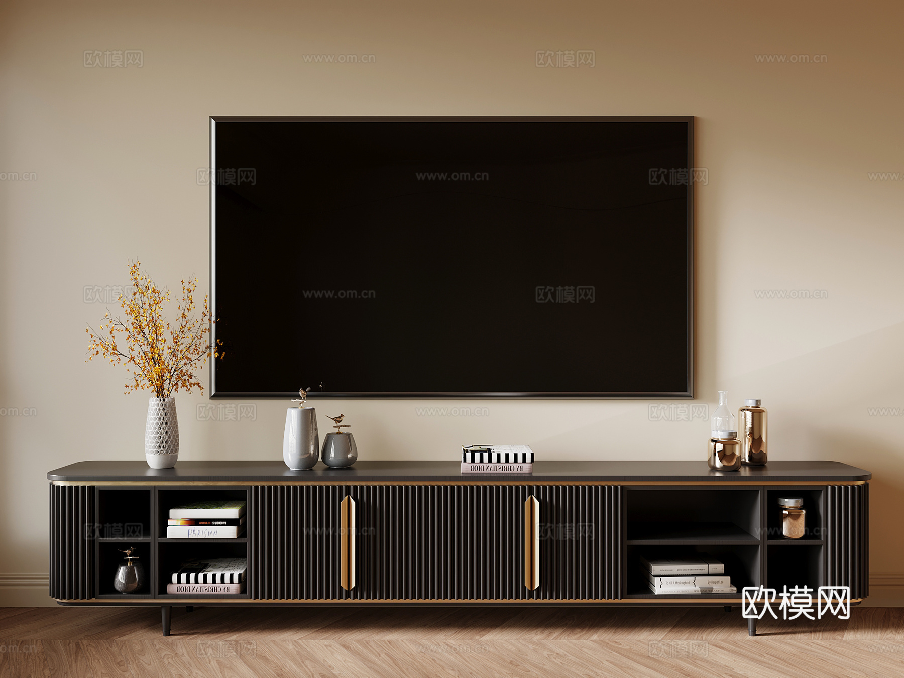法式复古电视柜su模型下载（渲染图1）