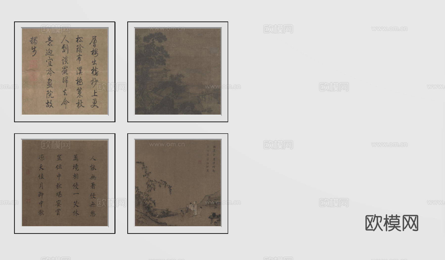 新中式禅意装饰画 宋式挂画 侘寂风挂画 中古风卷轴画 山水字su模型