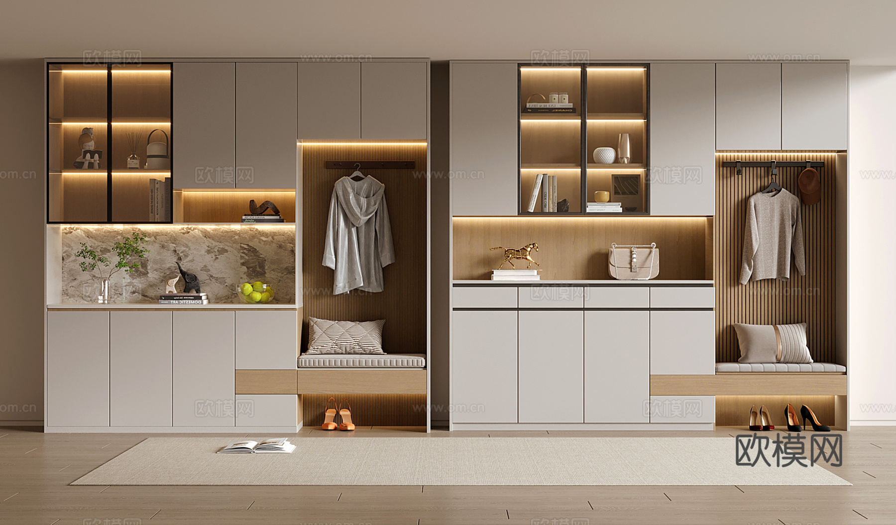 现代定制鞋柜 换鞋凳鞋柜su模型