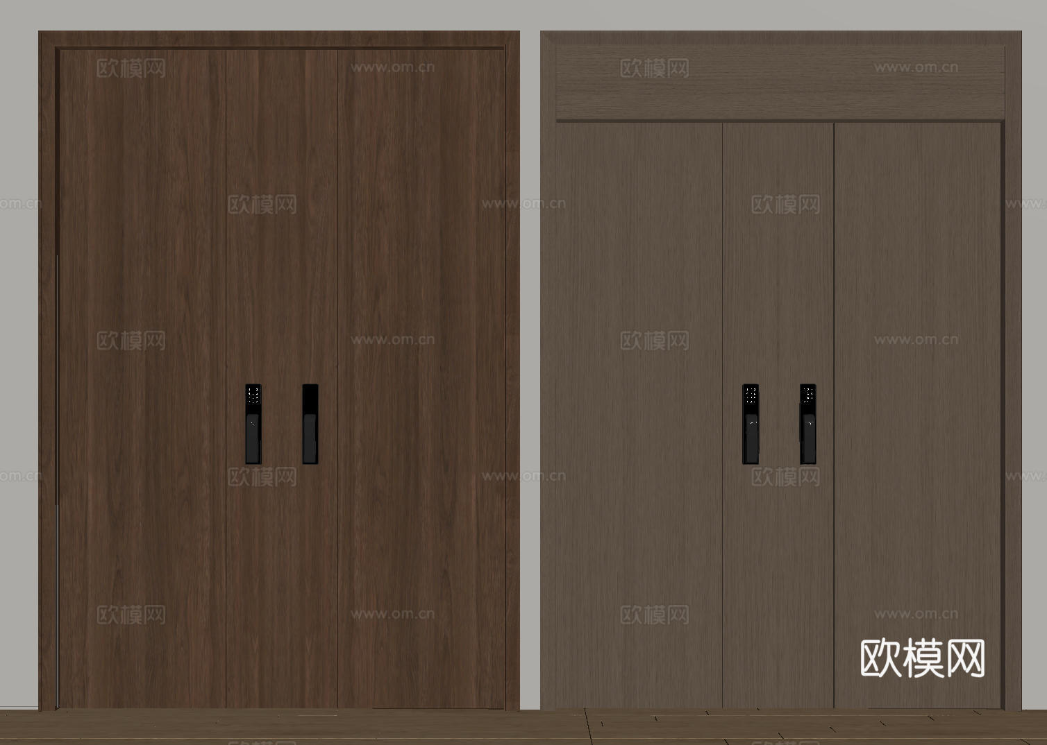 现代极简双开门 中古平开门 入户门 防盗门 通顶对开门 别墅su模型