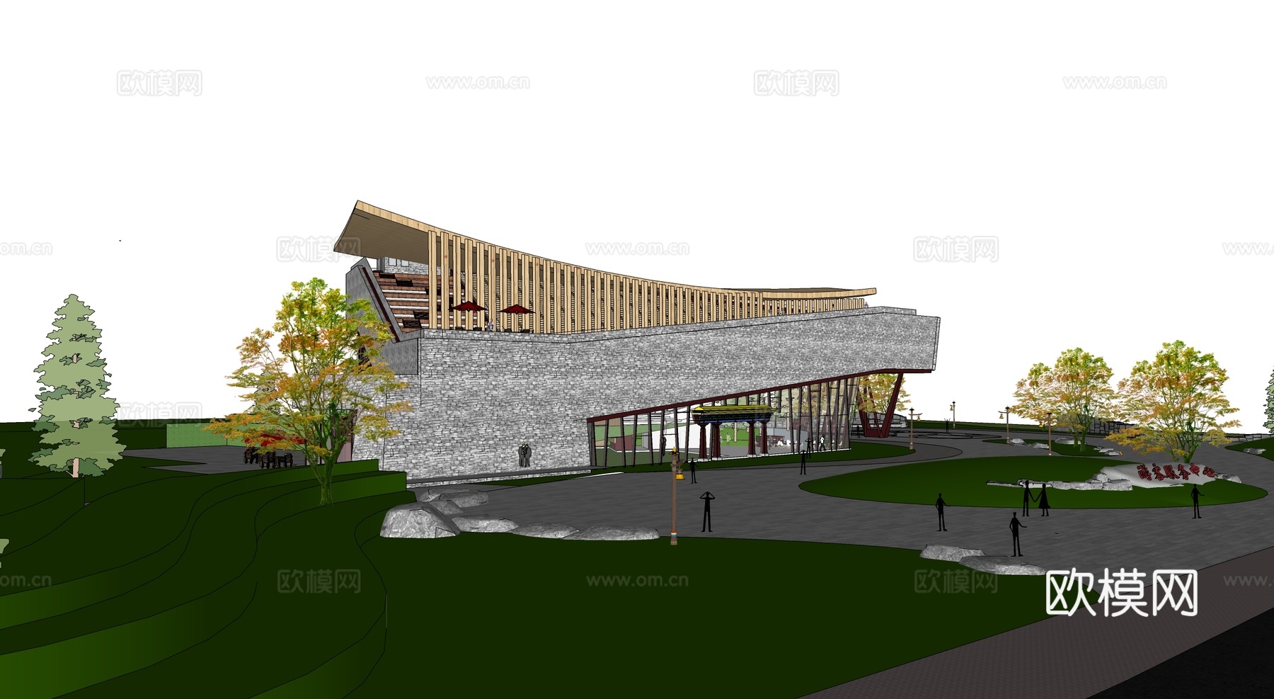 现代游客接待中心 游客服务中心建筑su模型