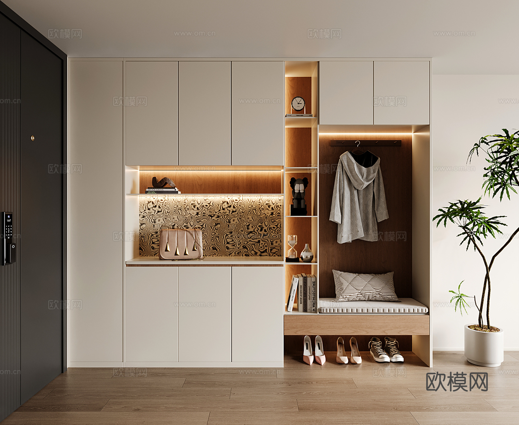 现代定制鞋柜 换鞋凳鞋柜su模型