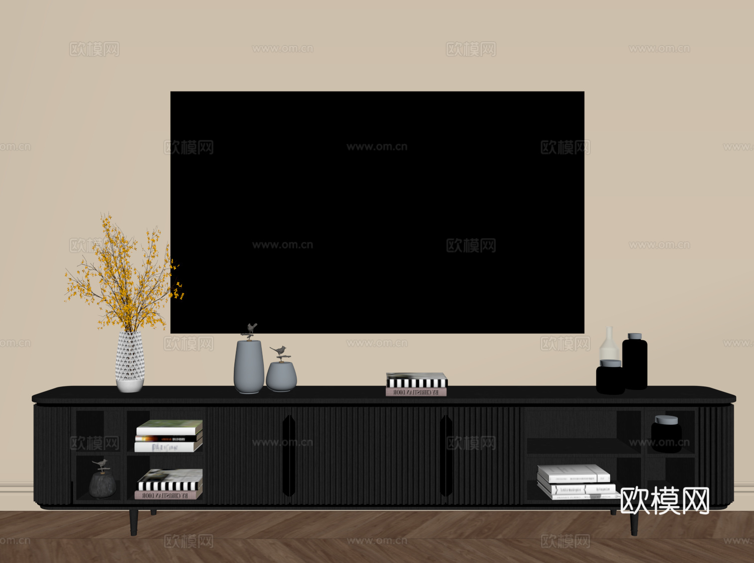 法式复古电视柜su模型下载（渲染图2）